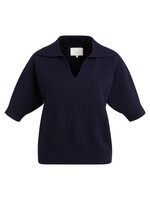 Yaya Yaya, Gebreide trui met kraag en korte mouwen, Navy blue, Size: