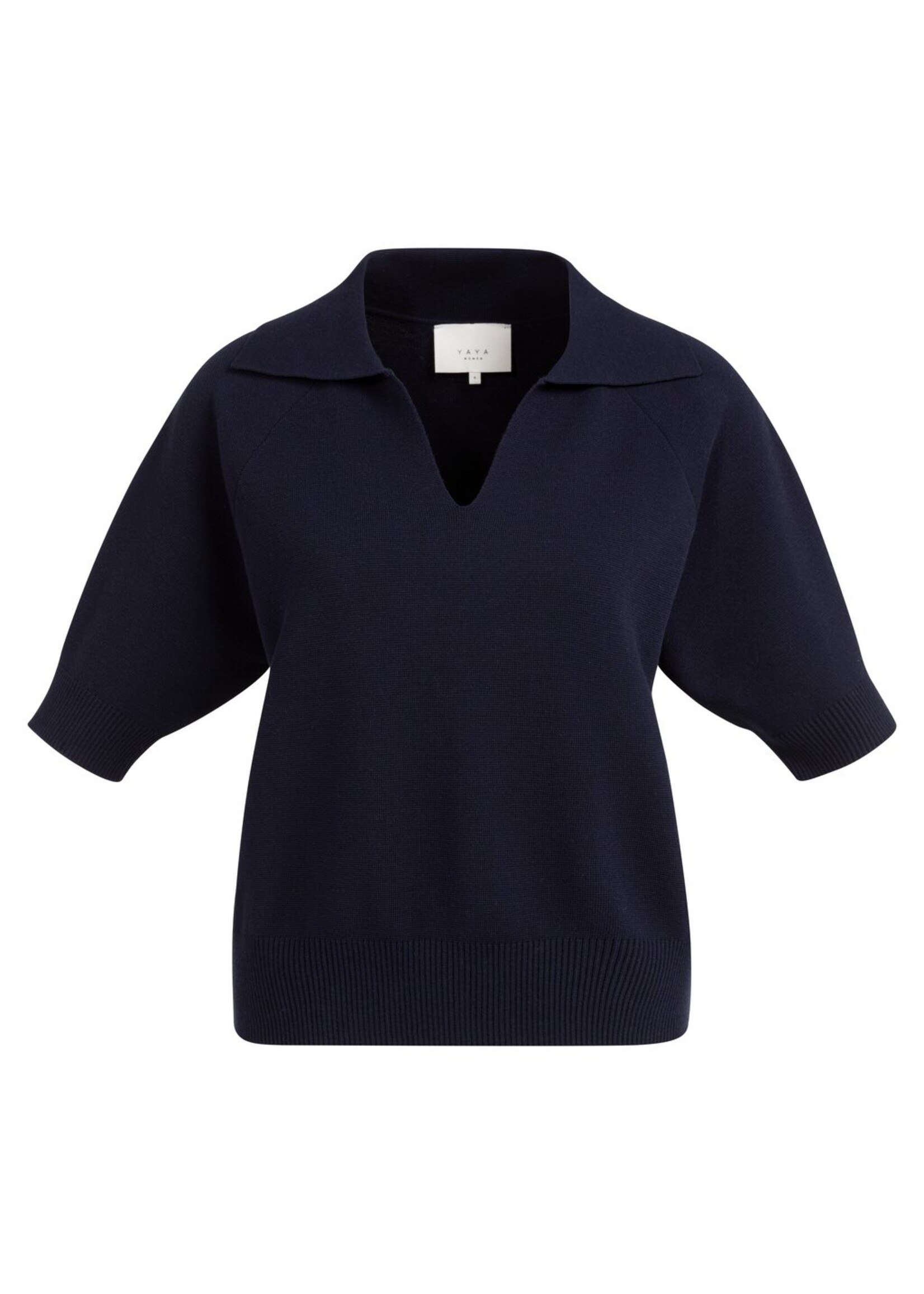Yaya Yaya, Gebreide trui met kraag en korte mouwen, Navy blue, Size:
