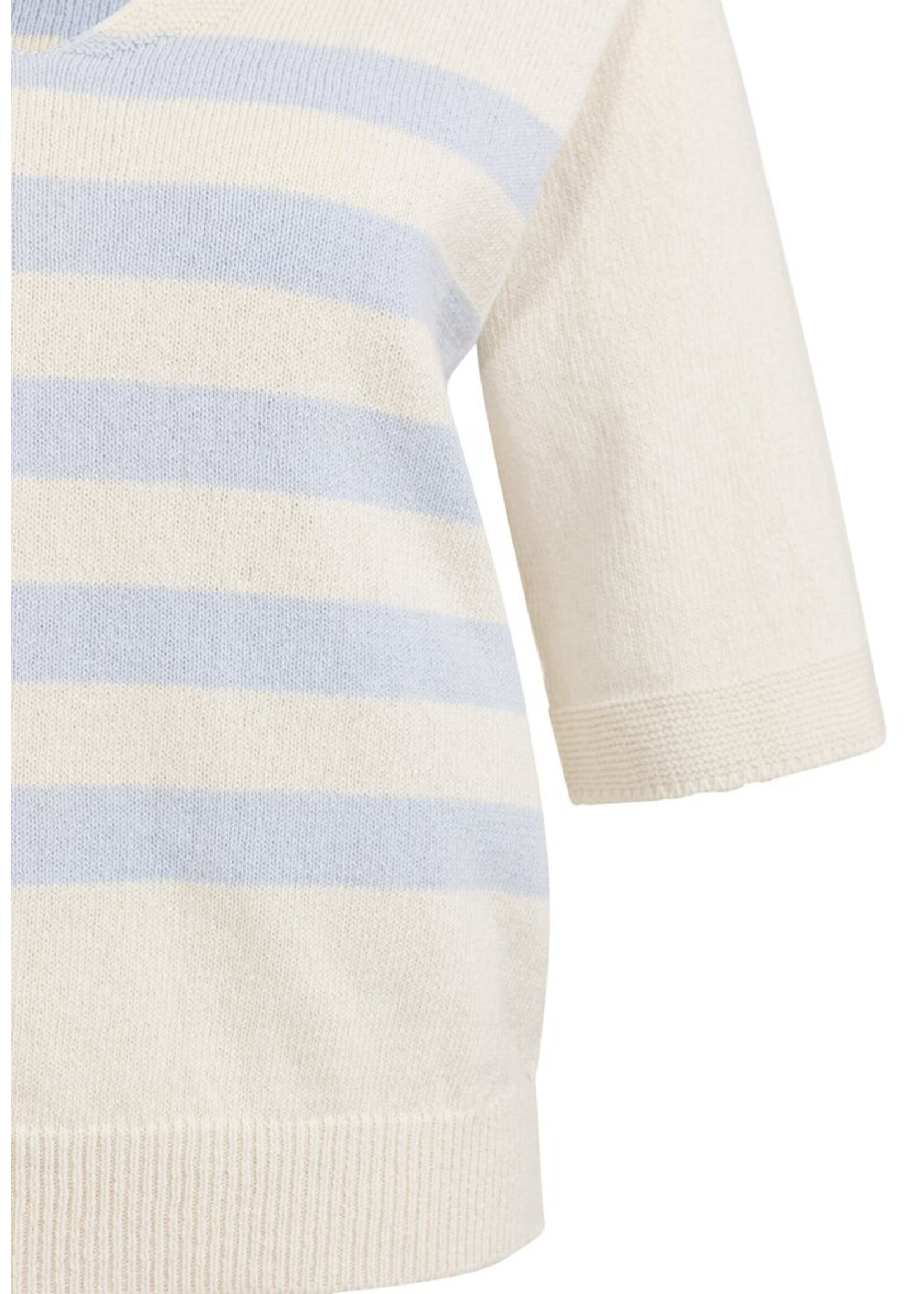 Yaya Yaya, Gebreide trui met V-hals en lichtblauwe strepen, Ice blue dessin, Size:
