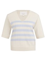 Yaya Yaya, Gebreide trui met V-hals en lichtblauwe strepen, Ice blue dessin, Size: