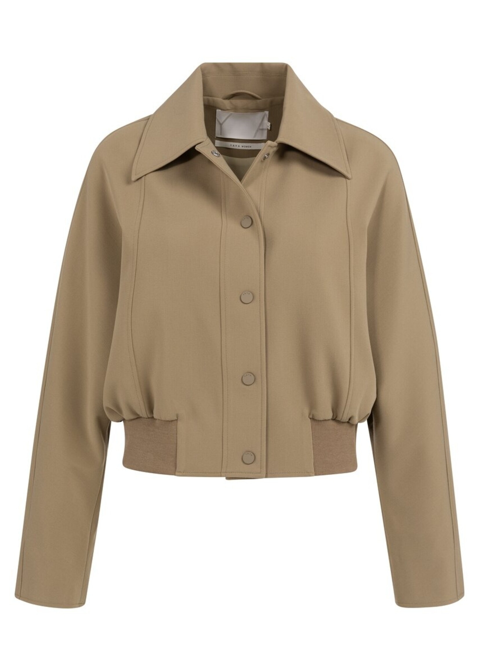 Yaya Yaya, kort oversized jasje met ribboord en verstelbaar koord, Khaki, Size: