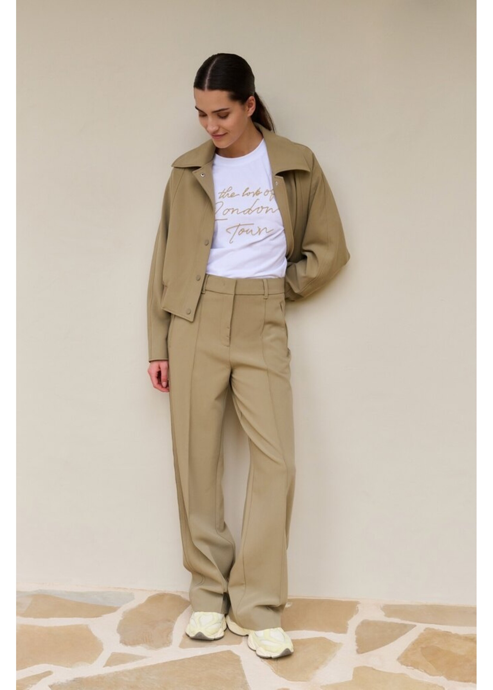 Yaya Yaya, kort oversized jasje met ribboord en verstelbaar koord, Khaki, Size: