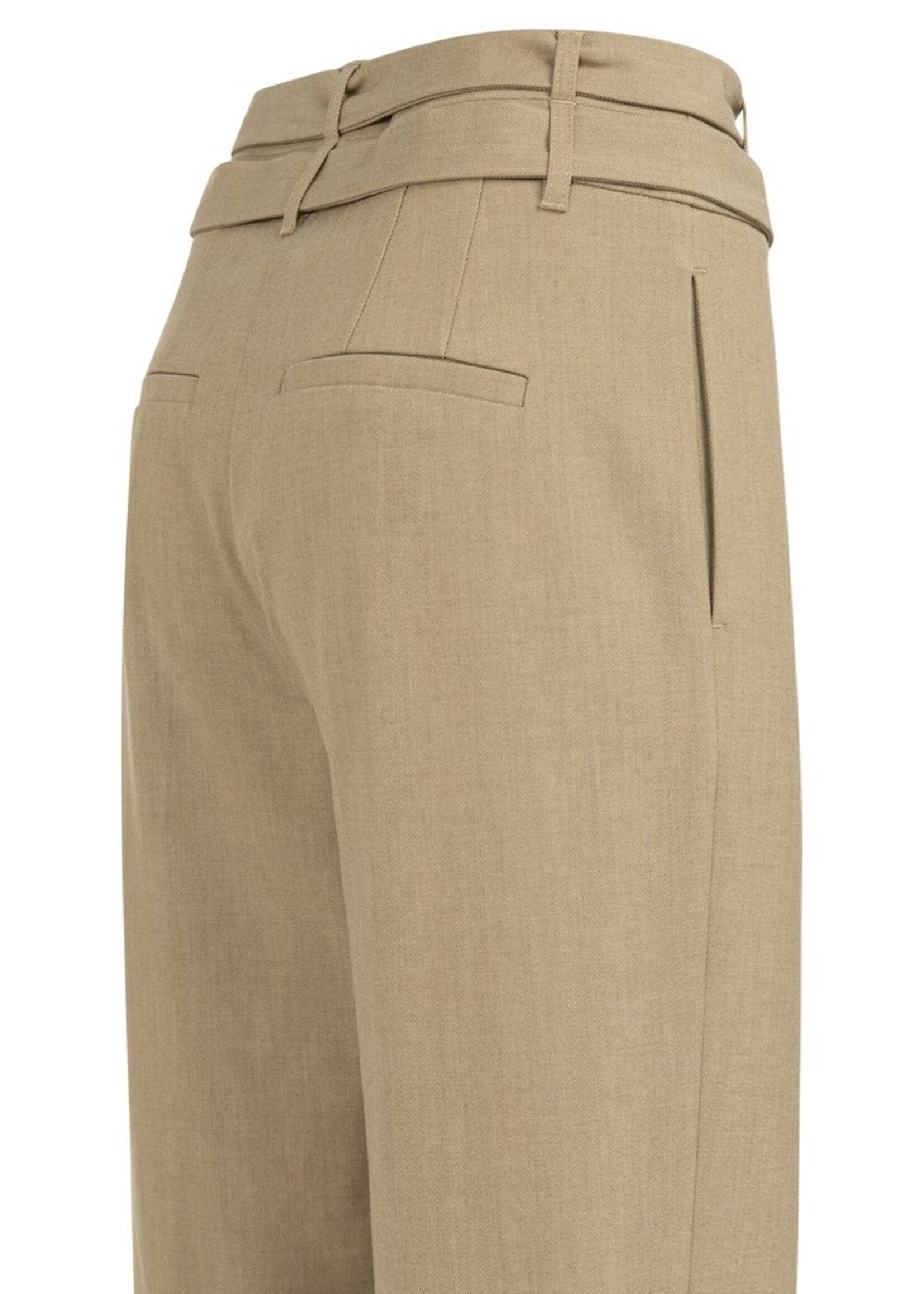 Yaya Yaya, Losvallende broek met dubbele riem, Khaki, Size: