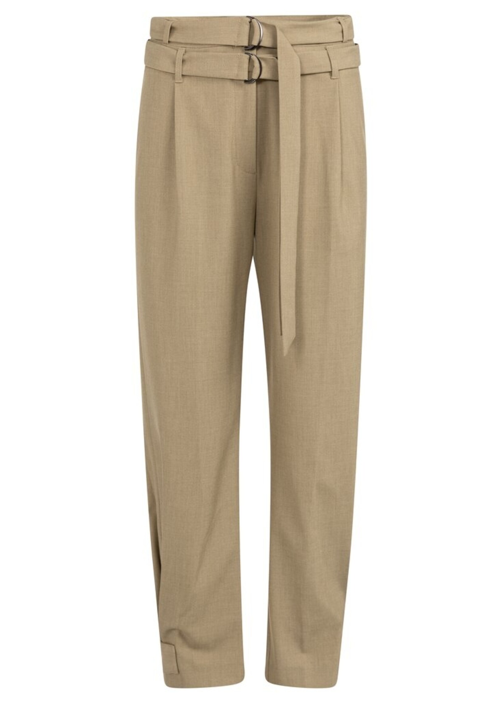 Yaya Yaya, Losvallende broek met dubbele riem, Khaki, Size: