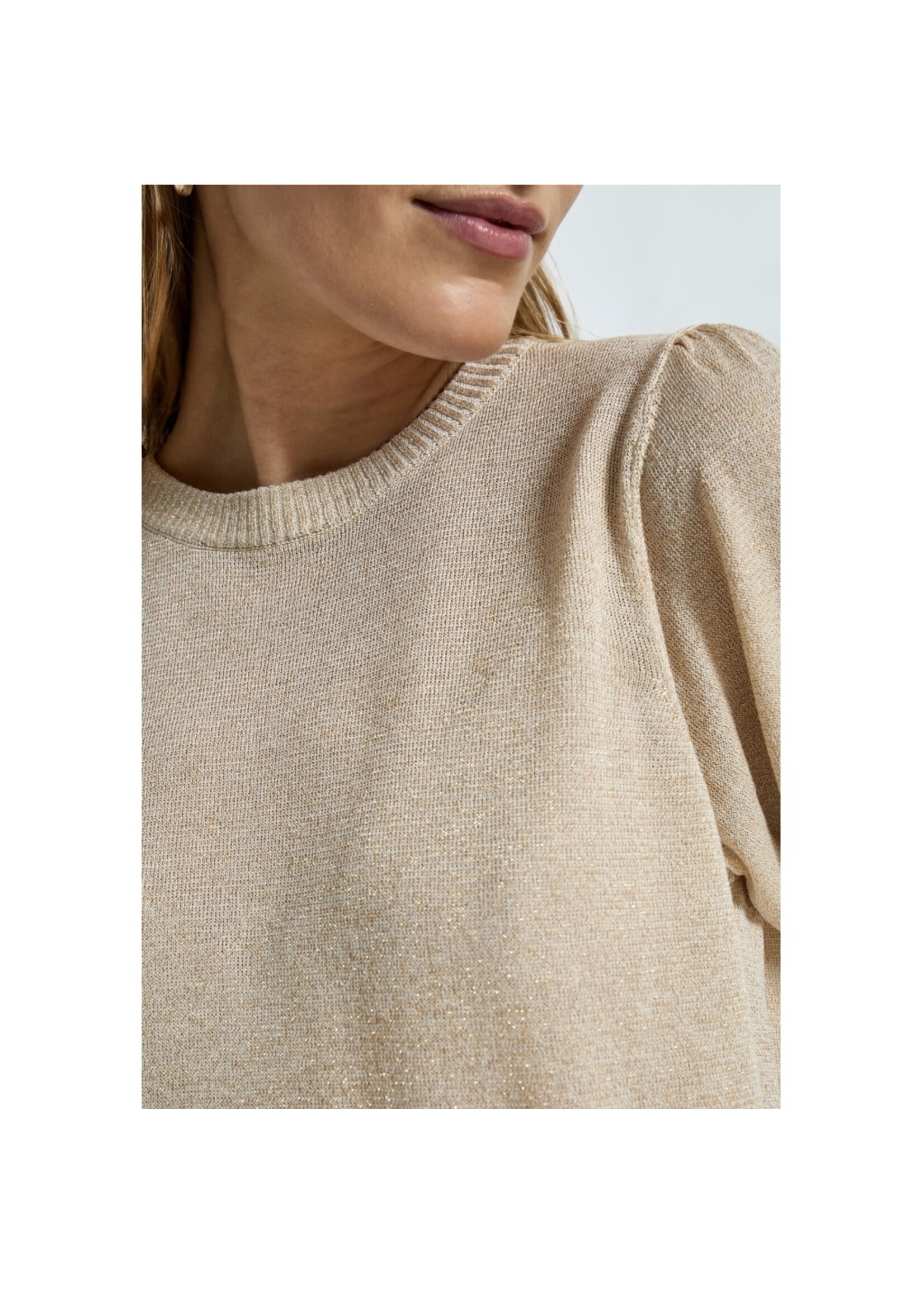 Minus Minus, MSLiva Puff Sleeve Metallic Knit Pullover, Gold, Size: