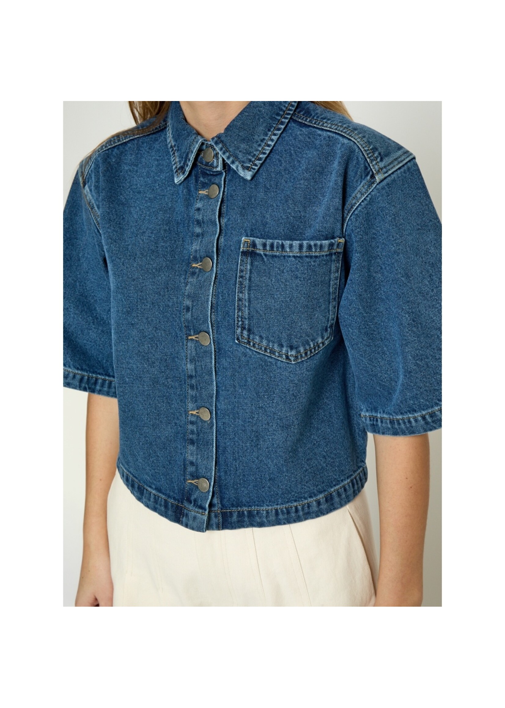 Minus Minus, MSKaddi Cropped Shirt, Blue denim, Size:
