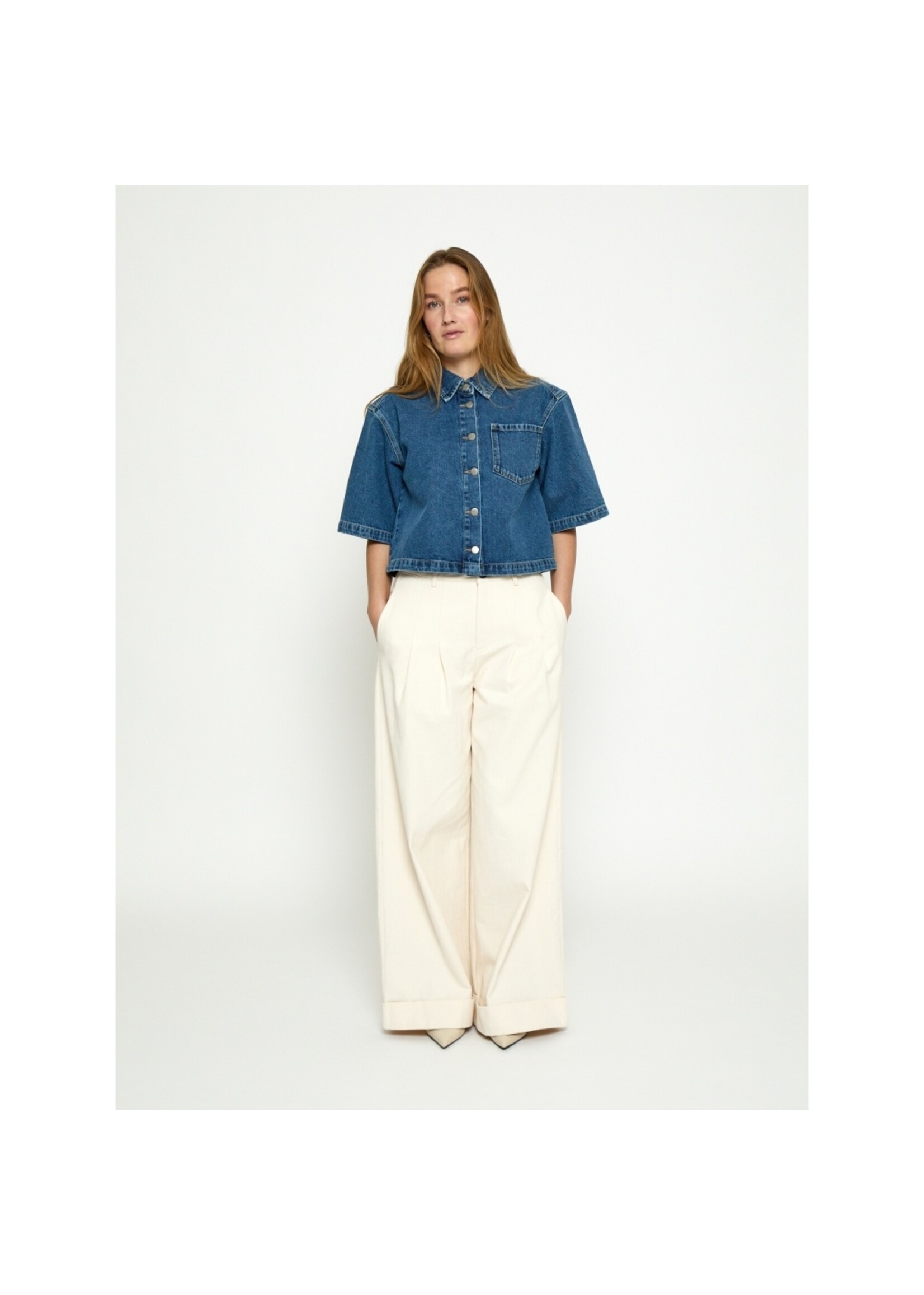 Minus Minus, MSKaddi Cropped Shirt, Blue denim, Size: