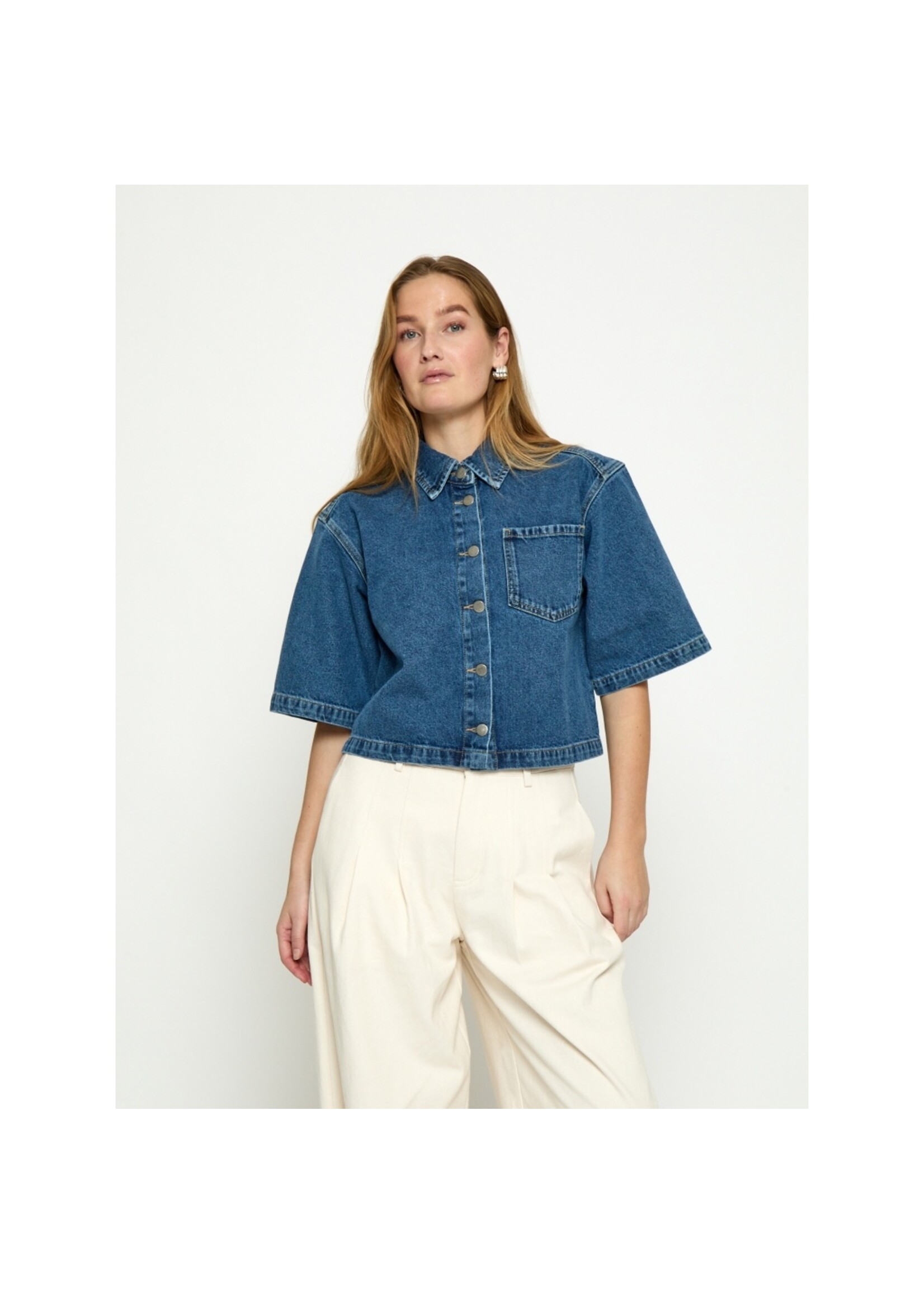 Minus Minus, MSKaddi Cropped Shirt, Blue denim, Size: