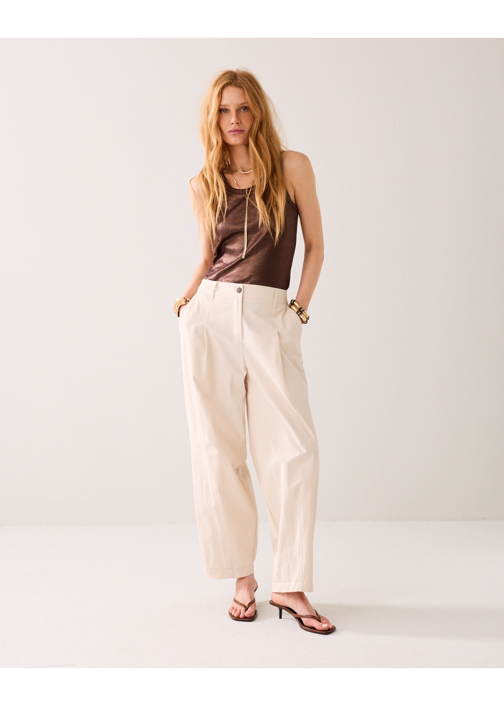 Summum Summum, Trousers balloon fit Cotton blend, Ivory, Size: