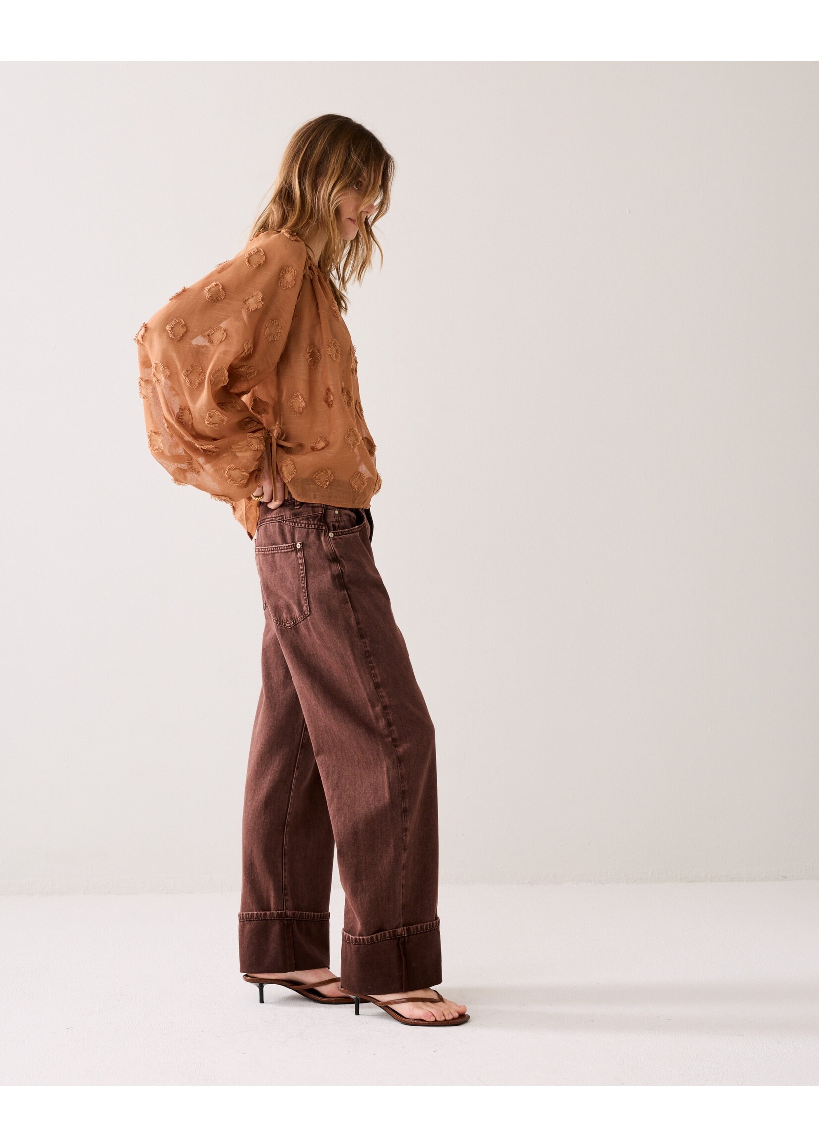 Summum Summum, Baggy loose pant Rugged cotton twill, Coffee, Size: