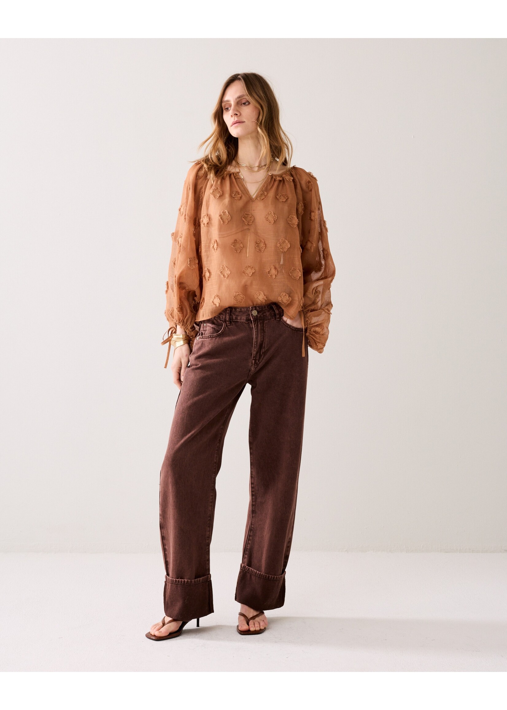 Summum Summum, Baggy loose pant Rugged cotton twill, Coffee, Size: