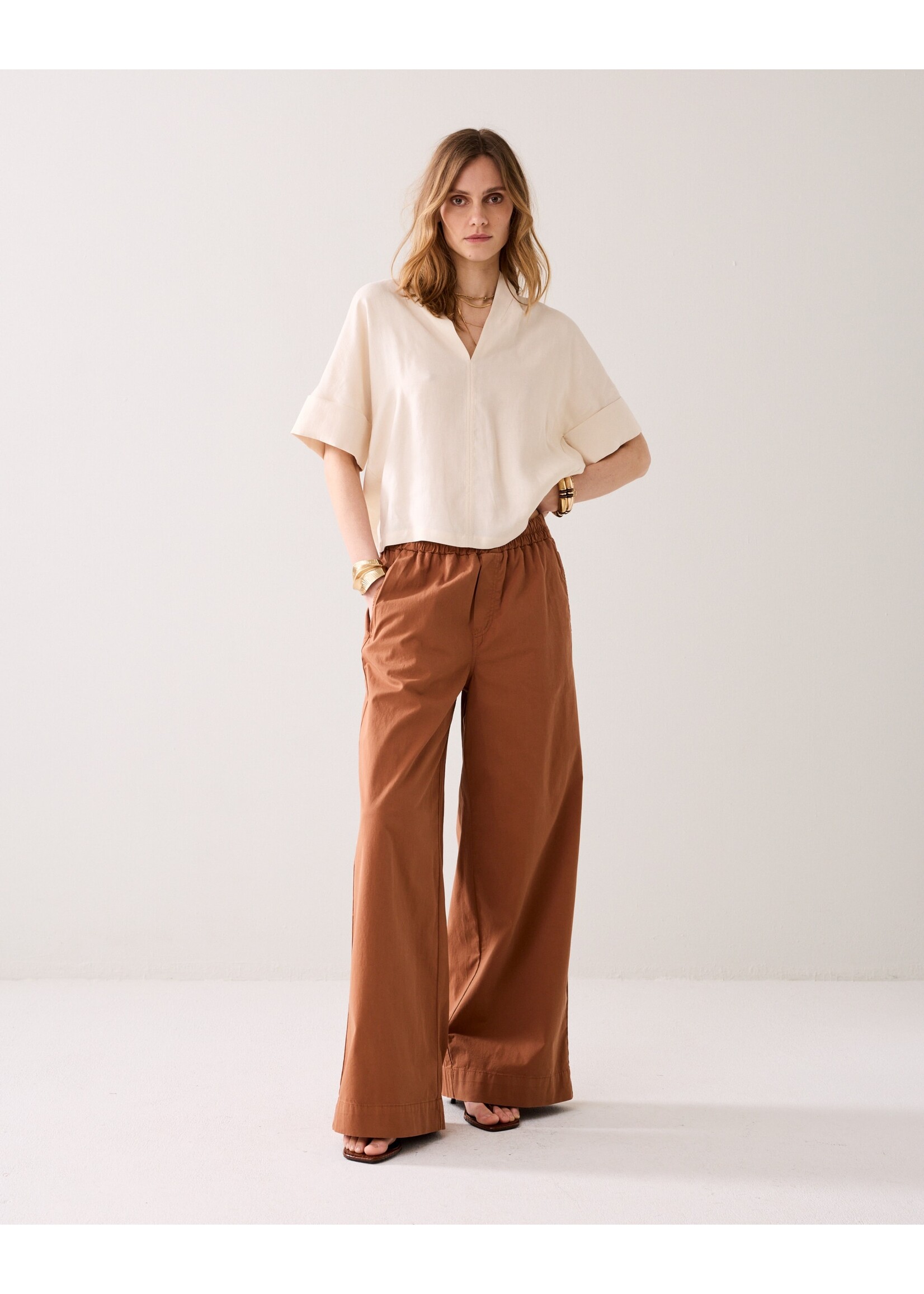 Summum Summum, Top short sleeves Modal linen blend, Ivory, Size: