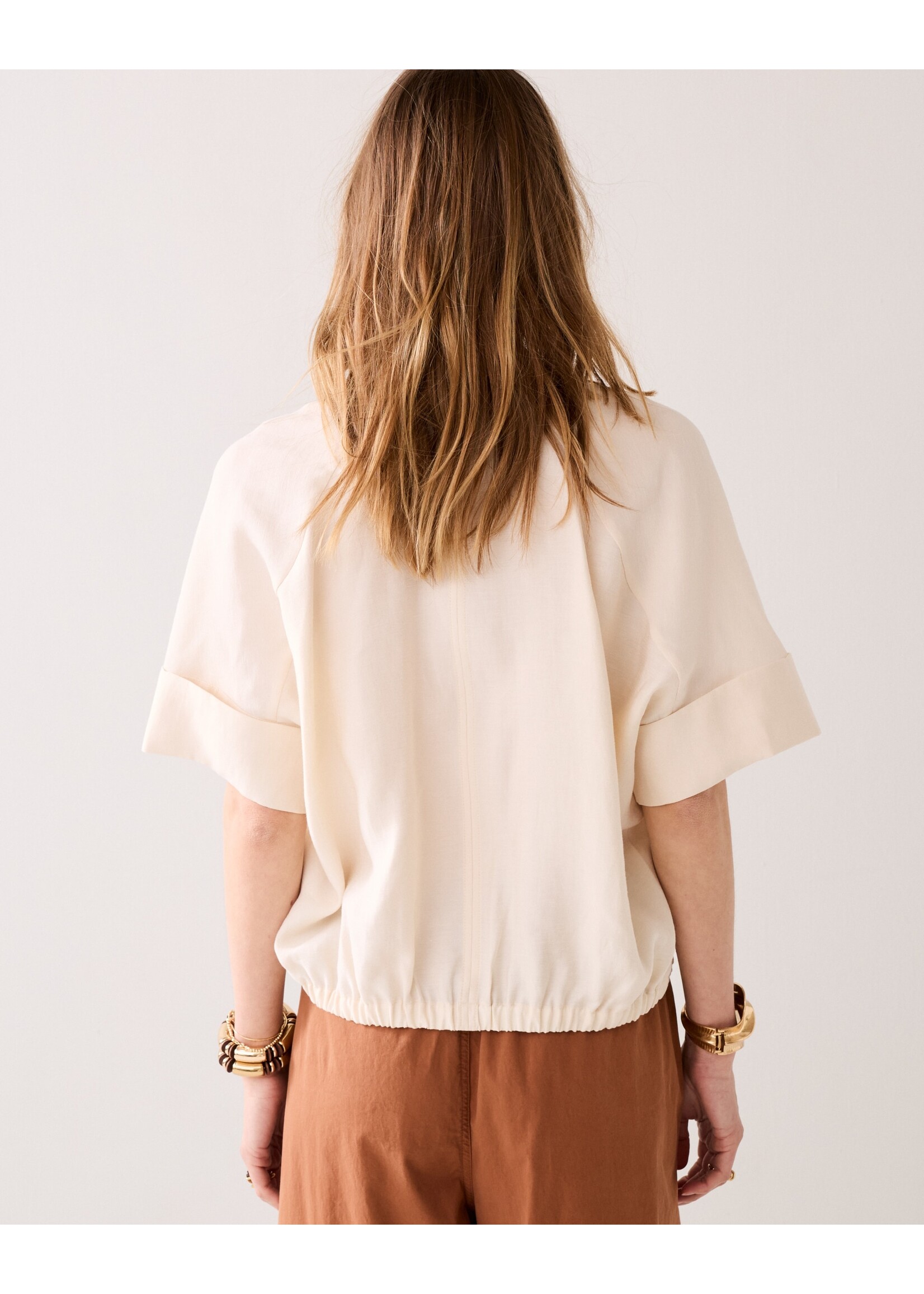 Summum Summum, Top short sleeves Modal linen blend, Ivory, Size: