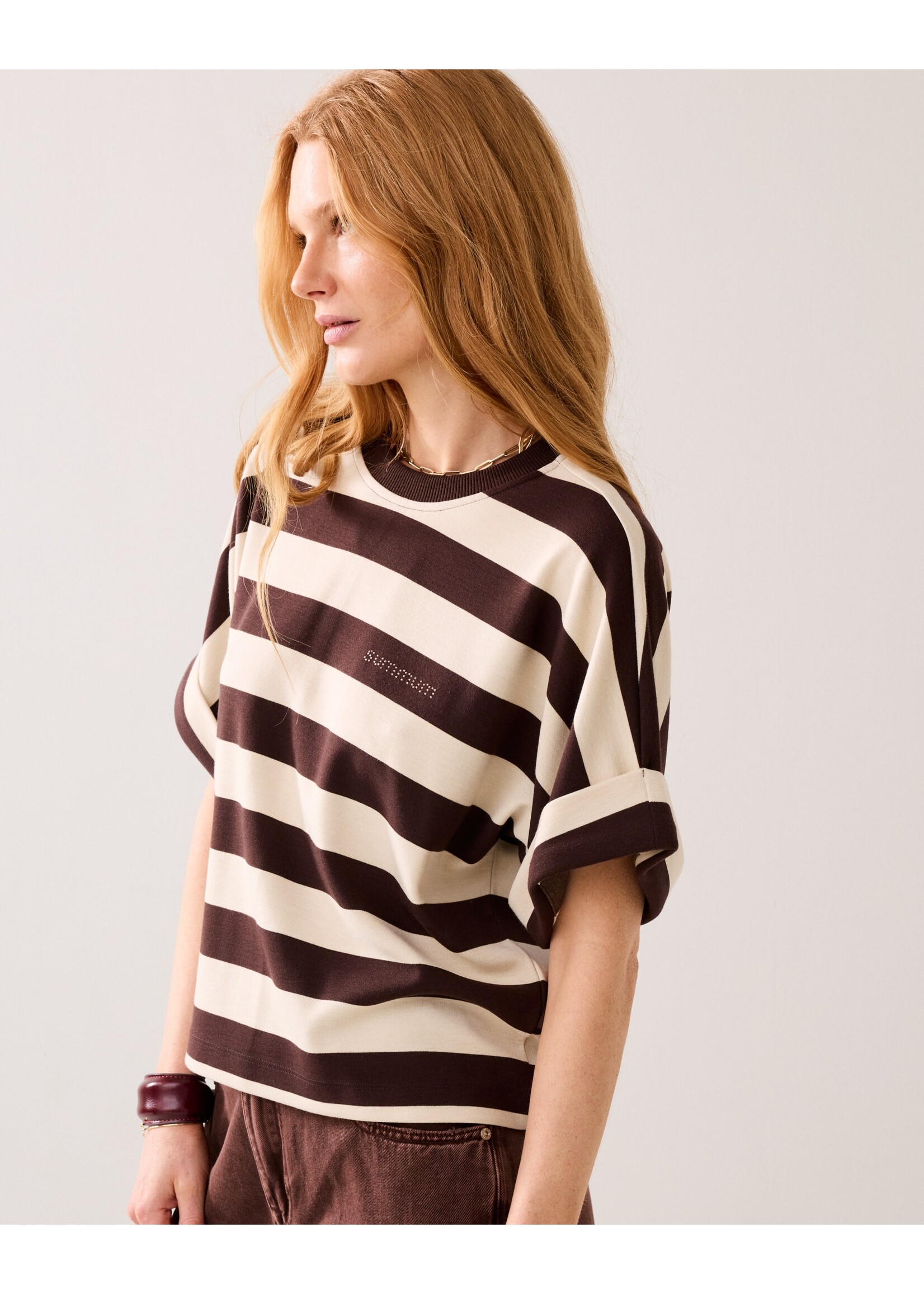 Summum Summum, Top Big stripe heavy jersey, Coffee, Size: