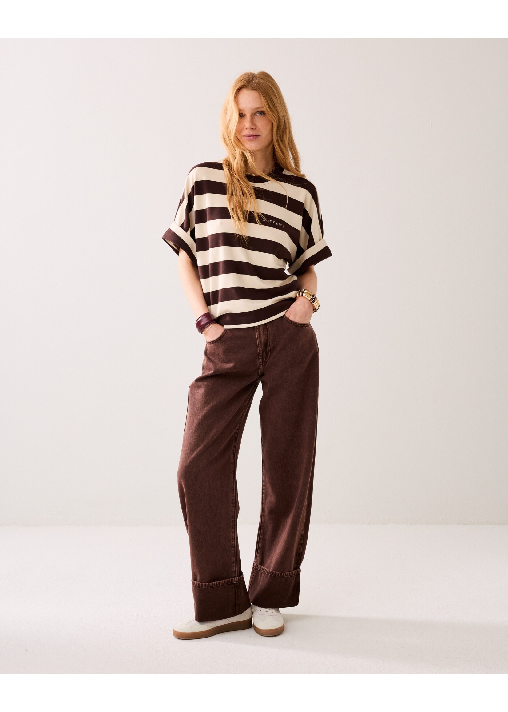 Summum Summum, Top Big stripe heavy jersey, Coffee, Size: