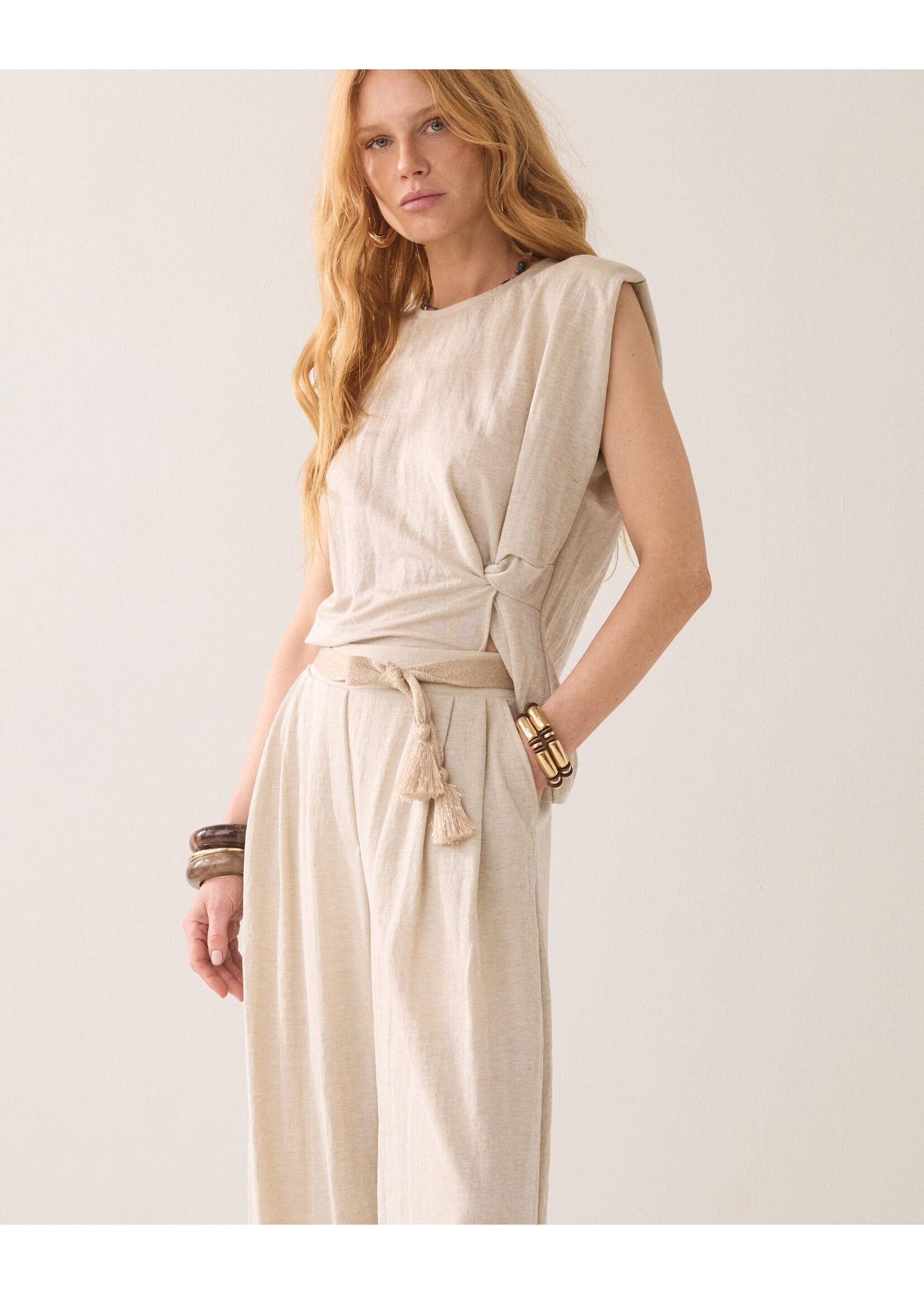 Summum Summum, Trouser Linen look, Pebble beige, Size: