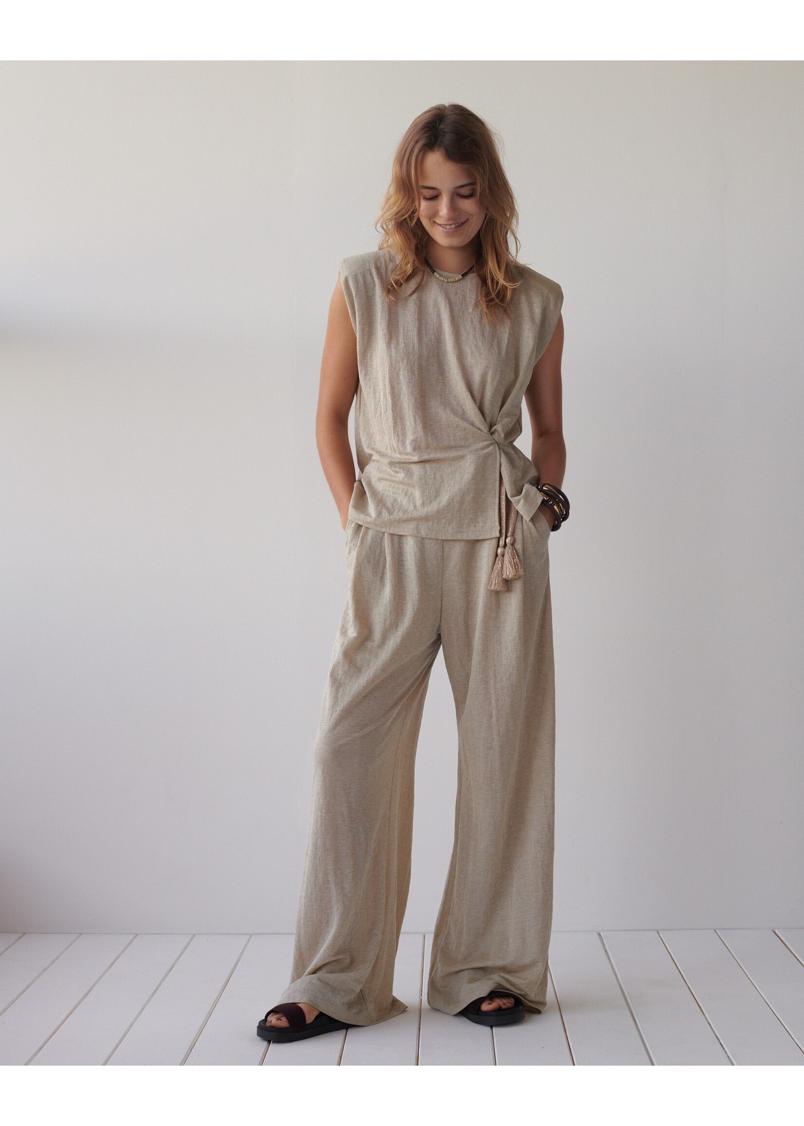 Summum Summum, Trouser Linen look, Pebble beige, Size: