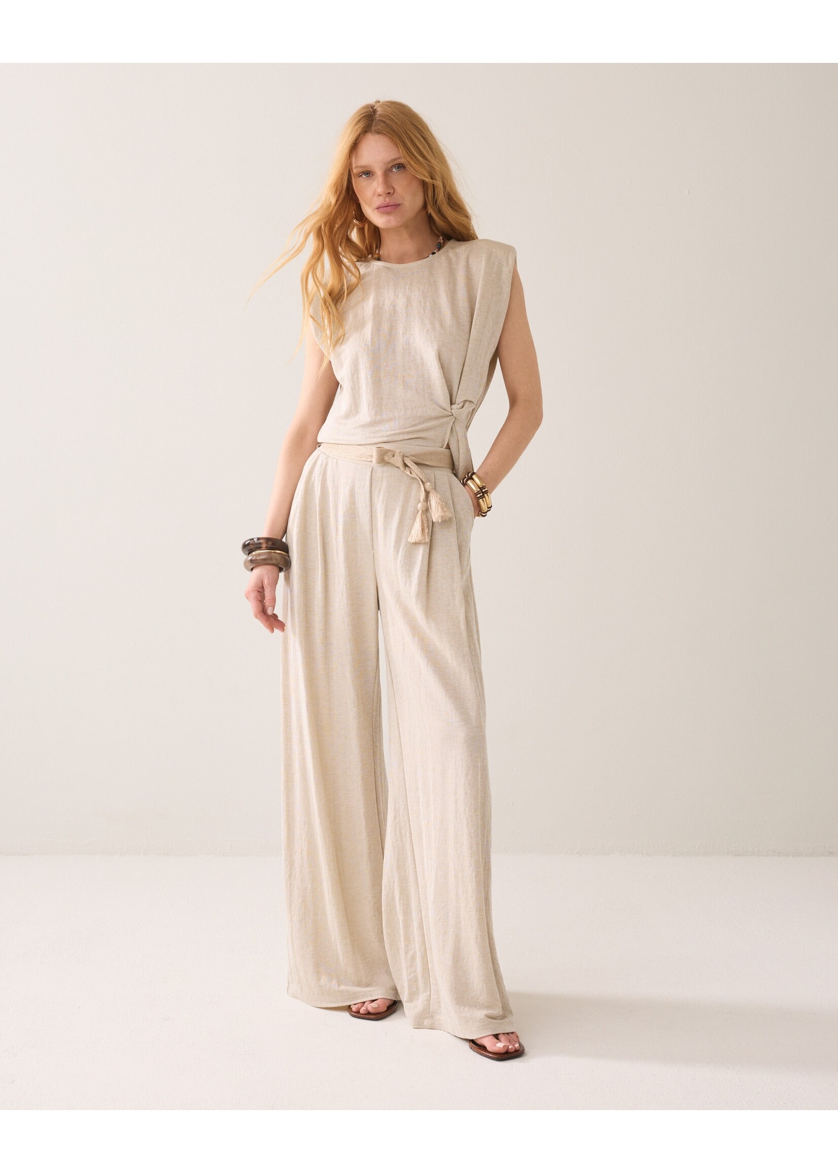 Summum Summum, Trouser Linen look, Pebble beige, Size: