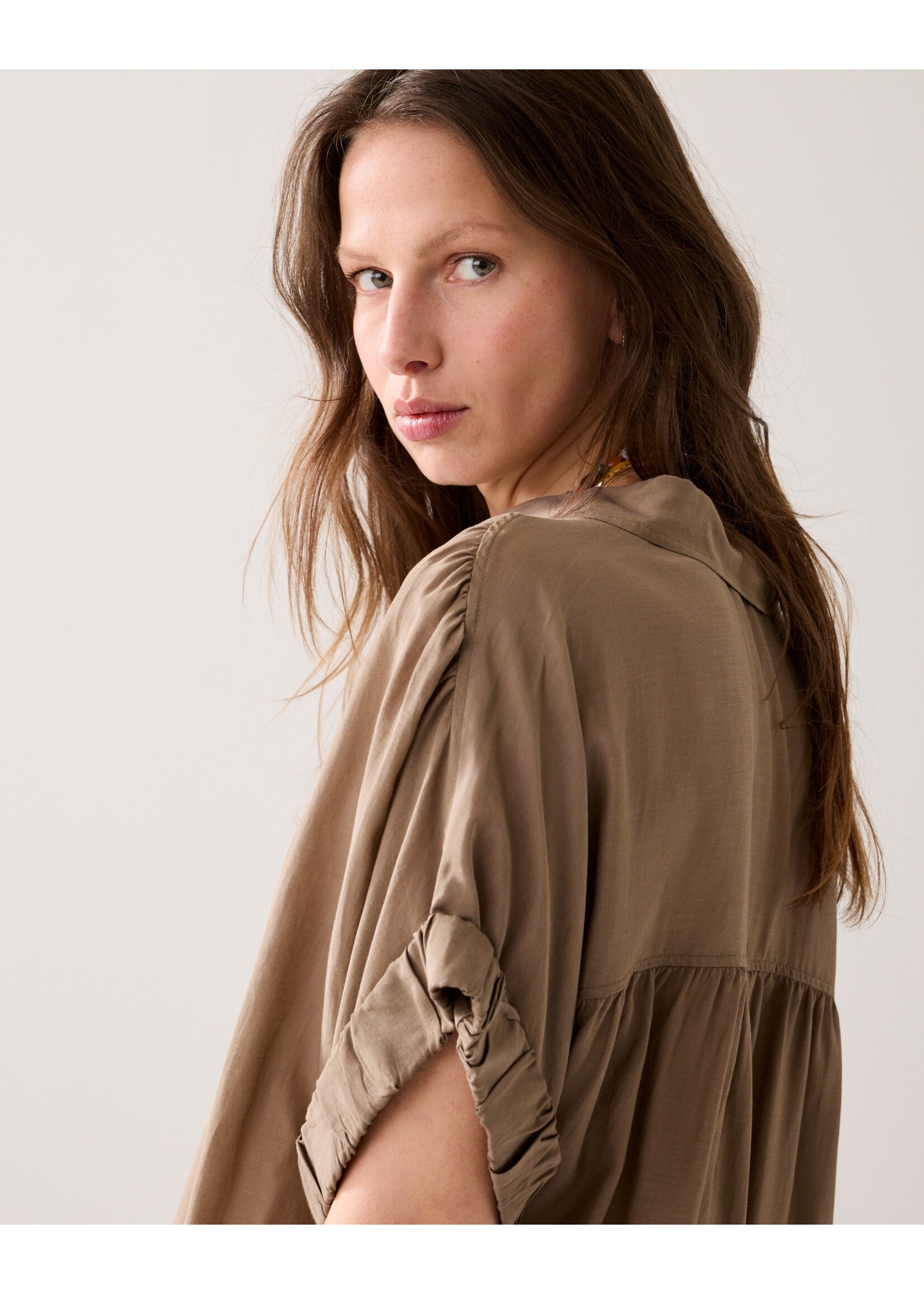 Summum Summum, Blouse short sleeves Viscose cotton, Dark clay, Size: