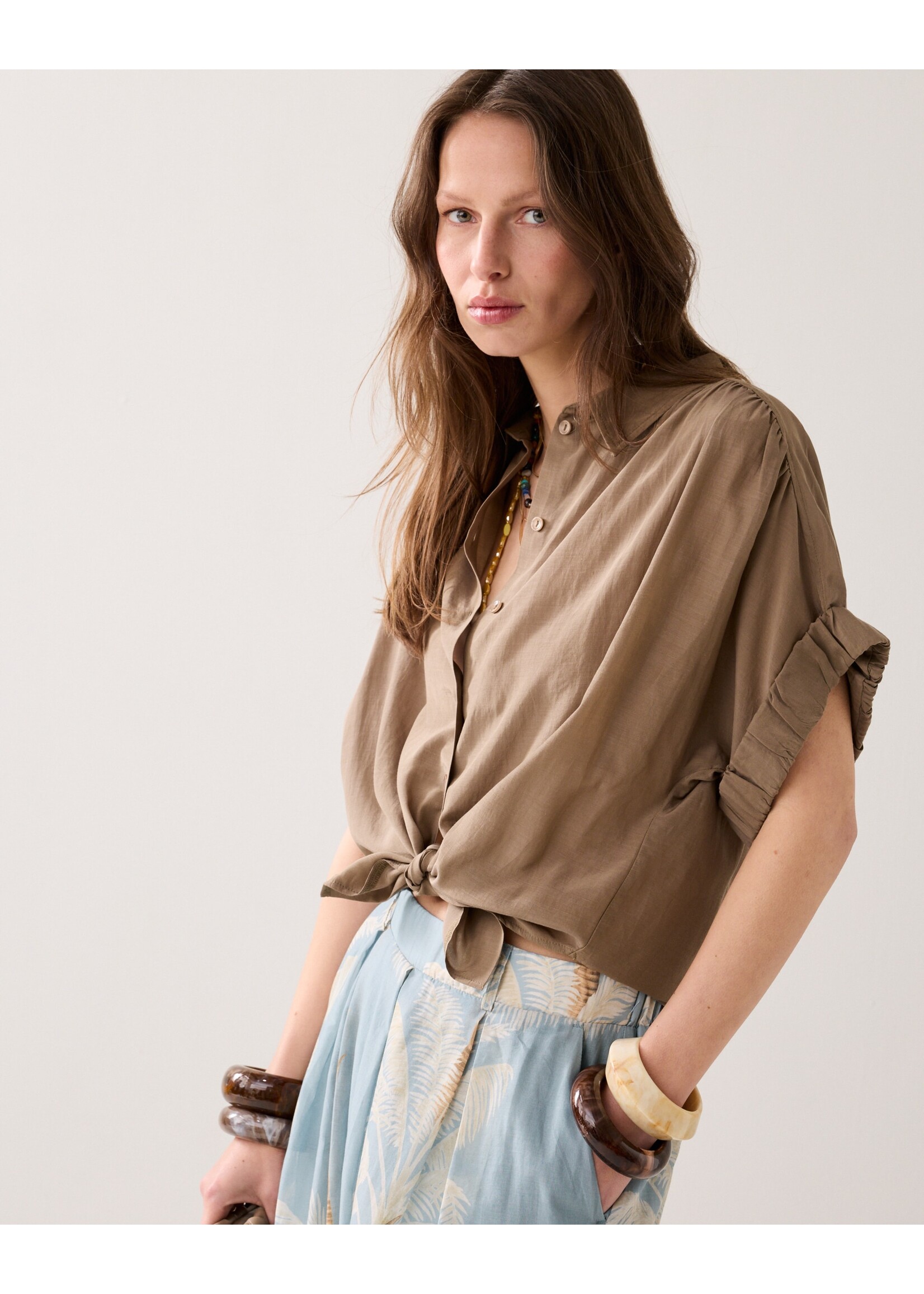 Summum Summum, Blouse short sleeves Viscose cotton, Dark clay, Size: