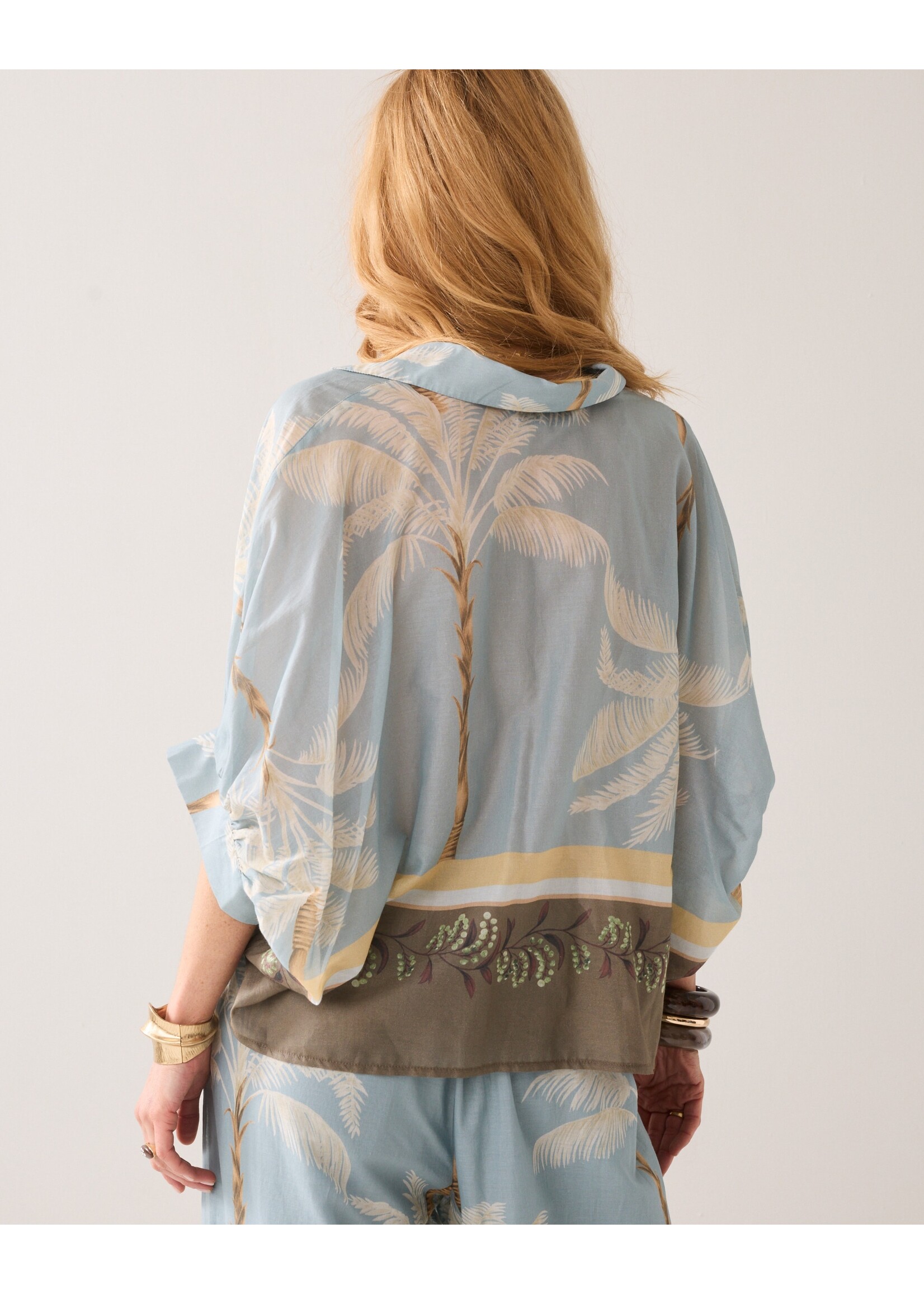 Summum Summum, Blouse Palmtree print, Glacier blue, Size: