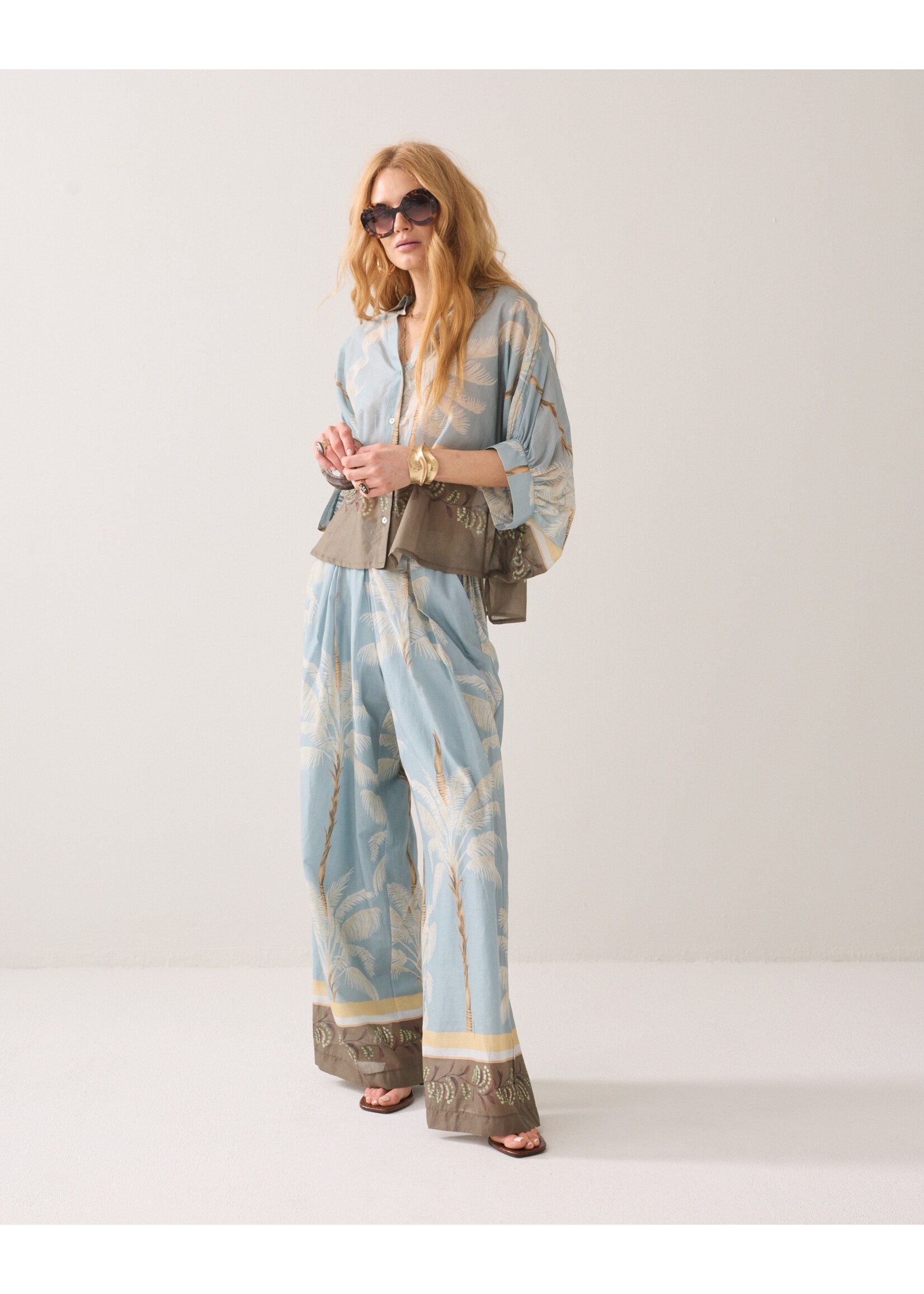 Summum Summum, Blouse Palmtree print, Glacier blue, Size: