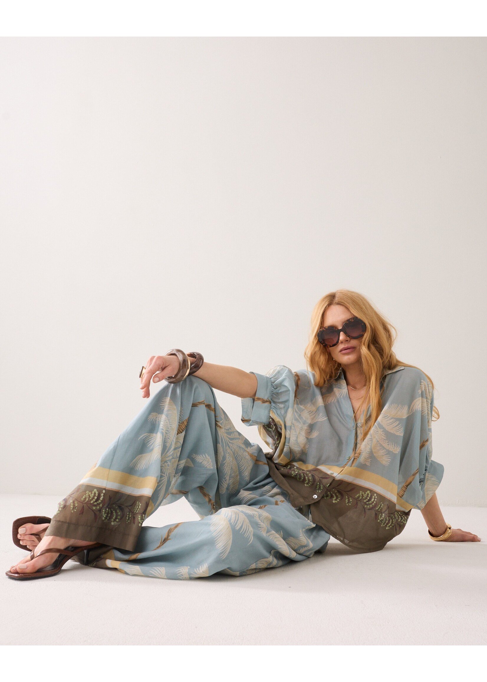 Summum Summum, Blouse Palmtree print, Glacier blue, Size: