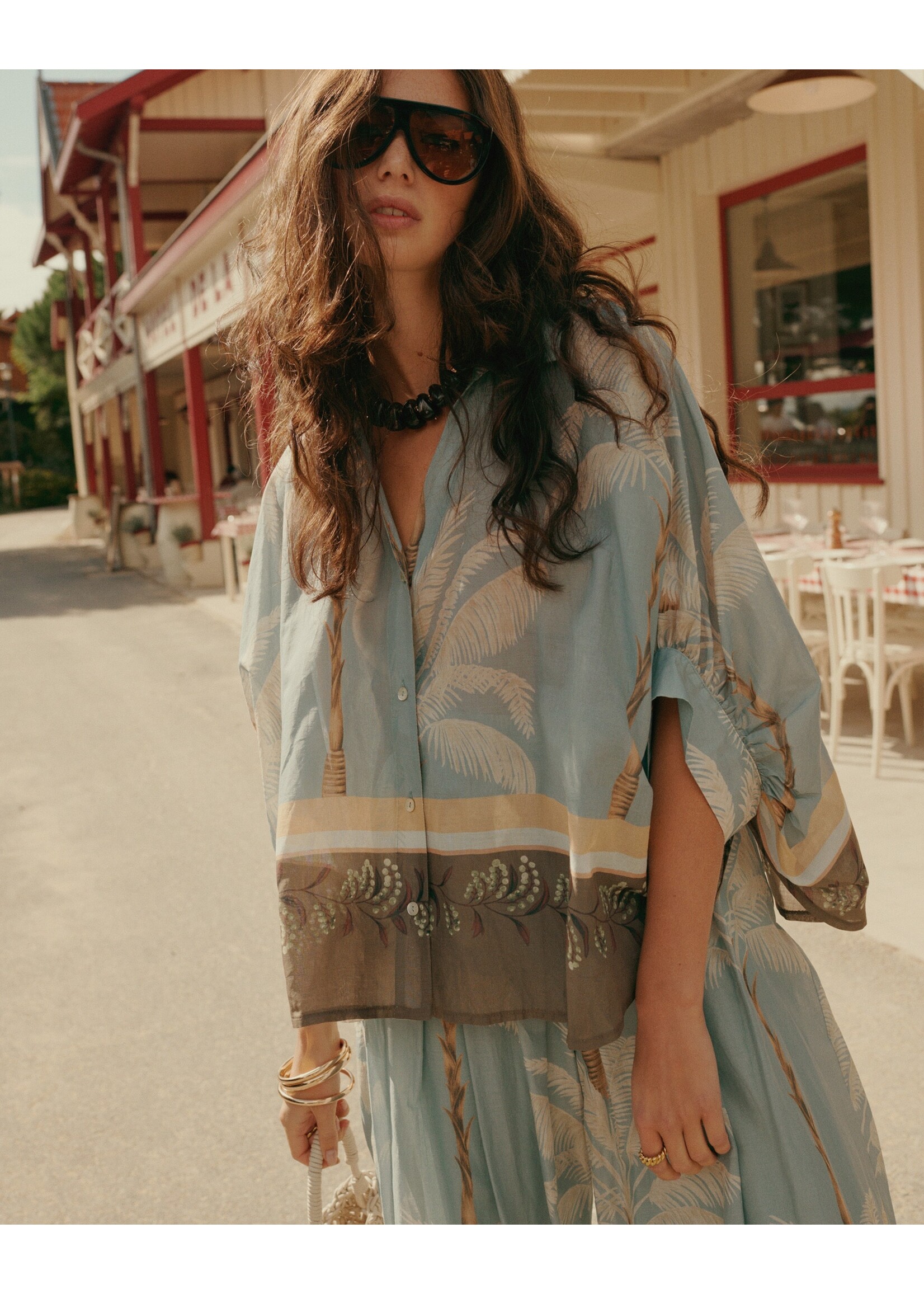 Summum Summum, Blouse Palmtree print, Glacier blue, Size: