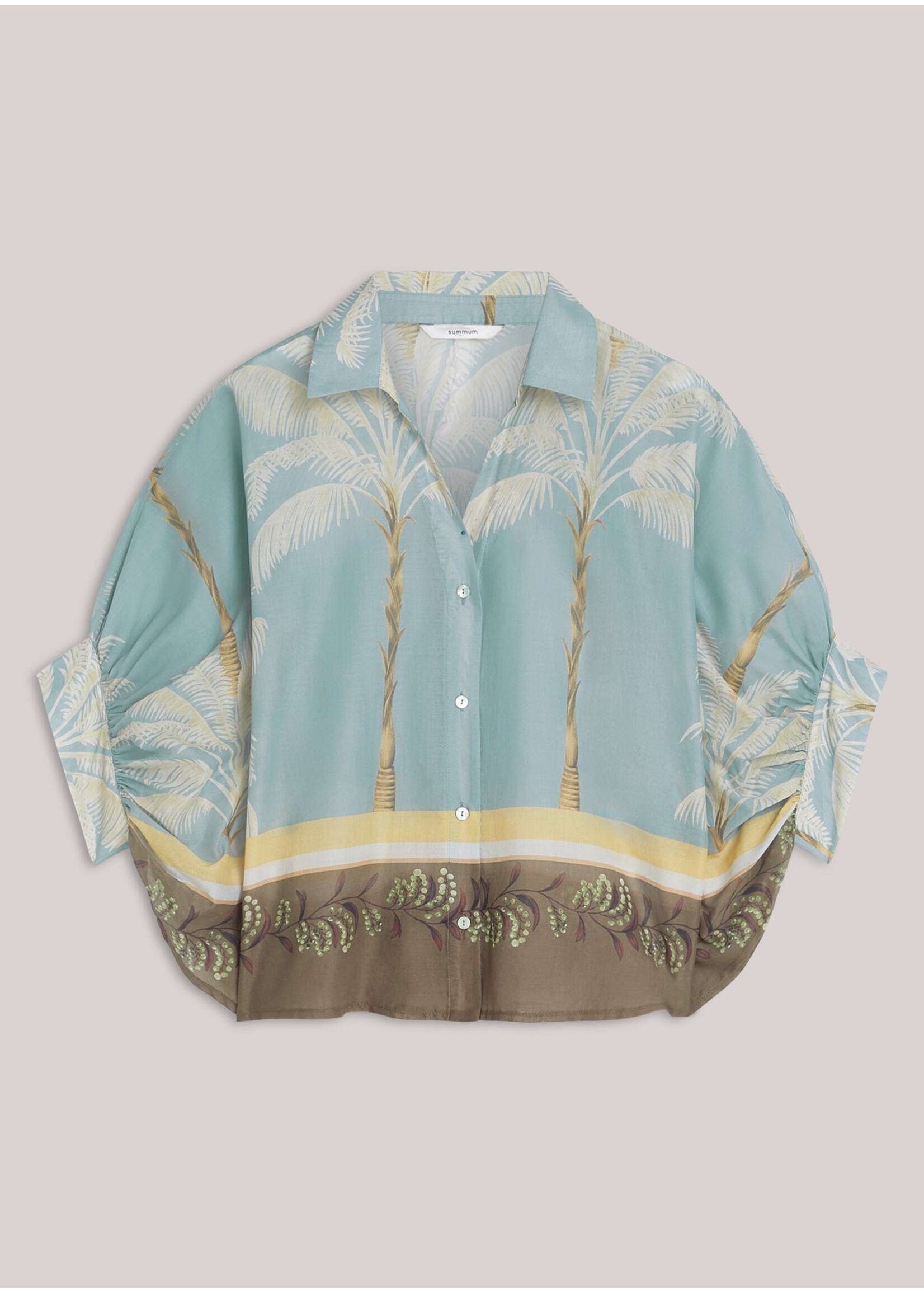 Summum Summum, Blouse Palmtree print, Glacier blue, Size: