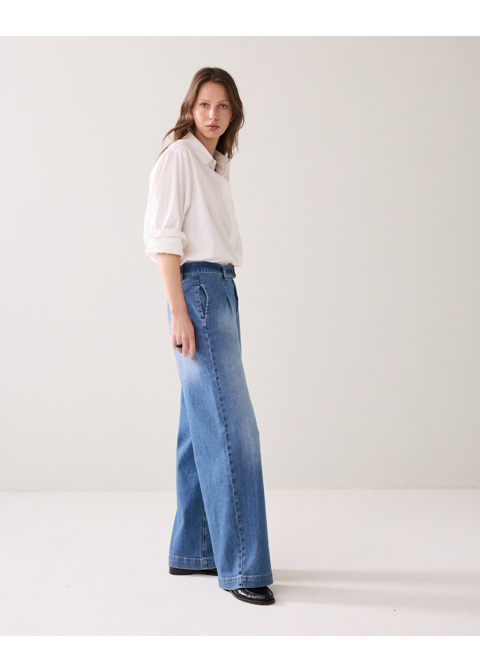 Summum Summum, Wide leg jeans dry cotton twill, Bleached denim, size: