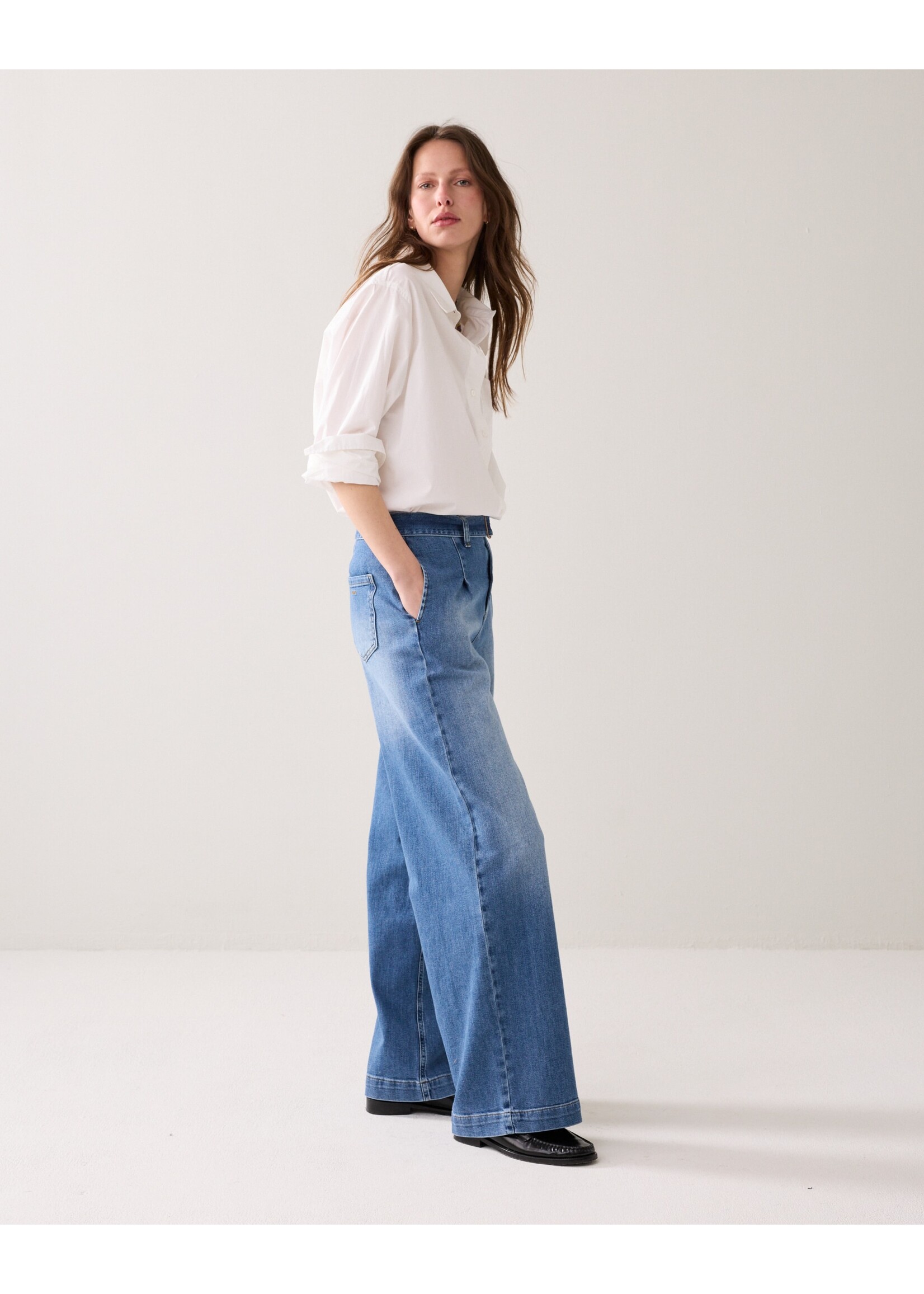 Summum Summum, Wide leg jeans dry cotton twill, Bleached denim, size: