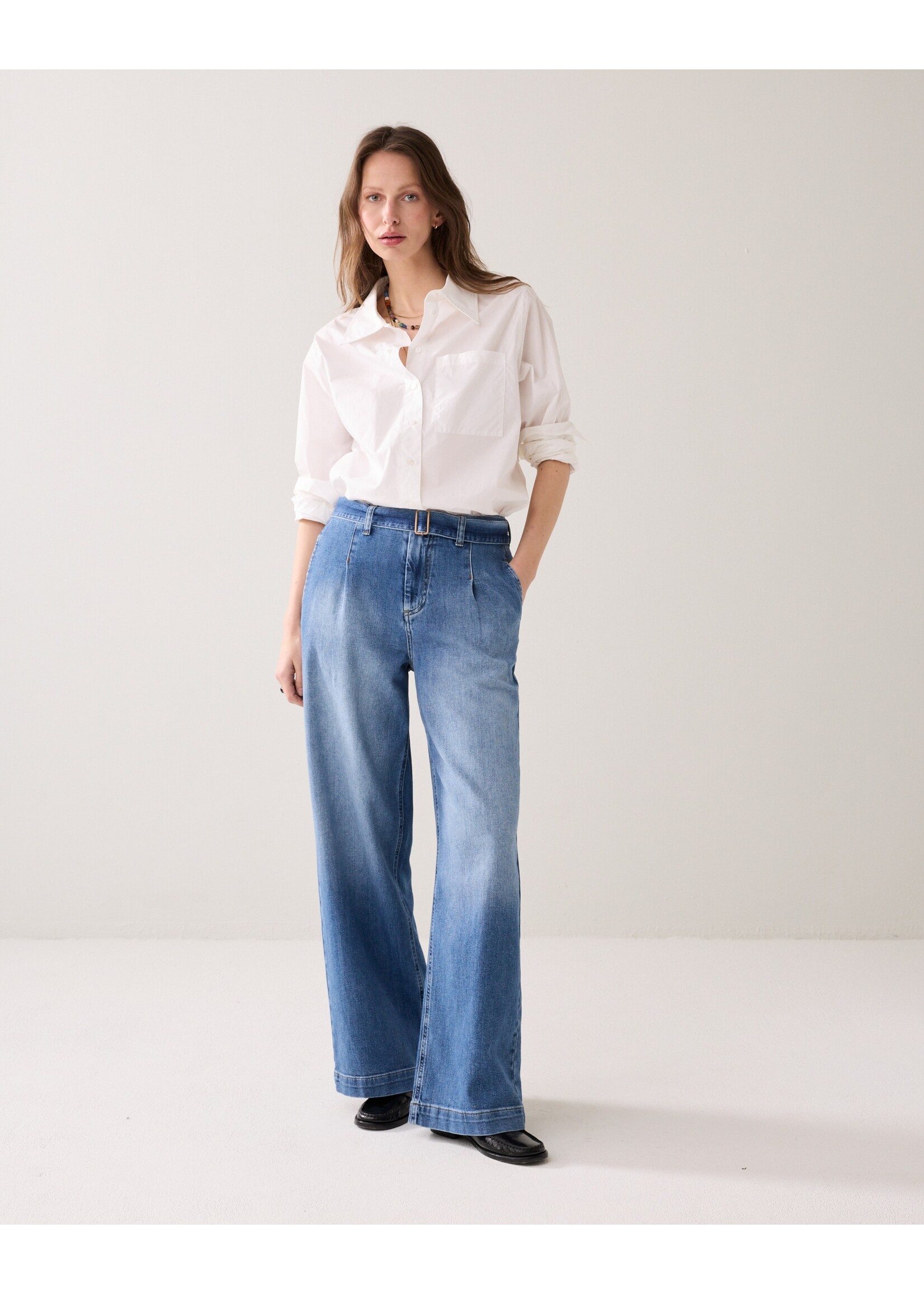 Summum Summum, Wide leg jeans dry cotton twill, Bleached denim, size: