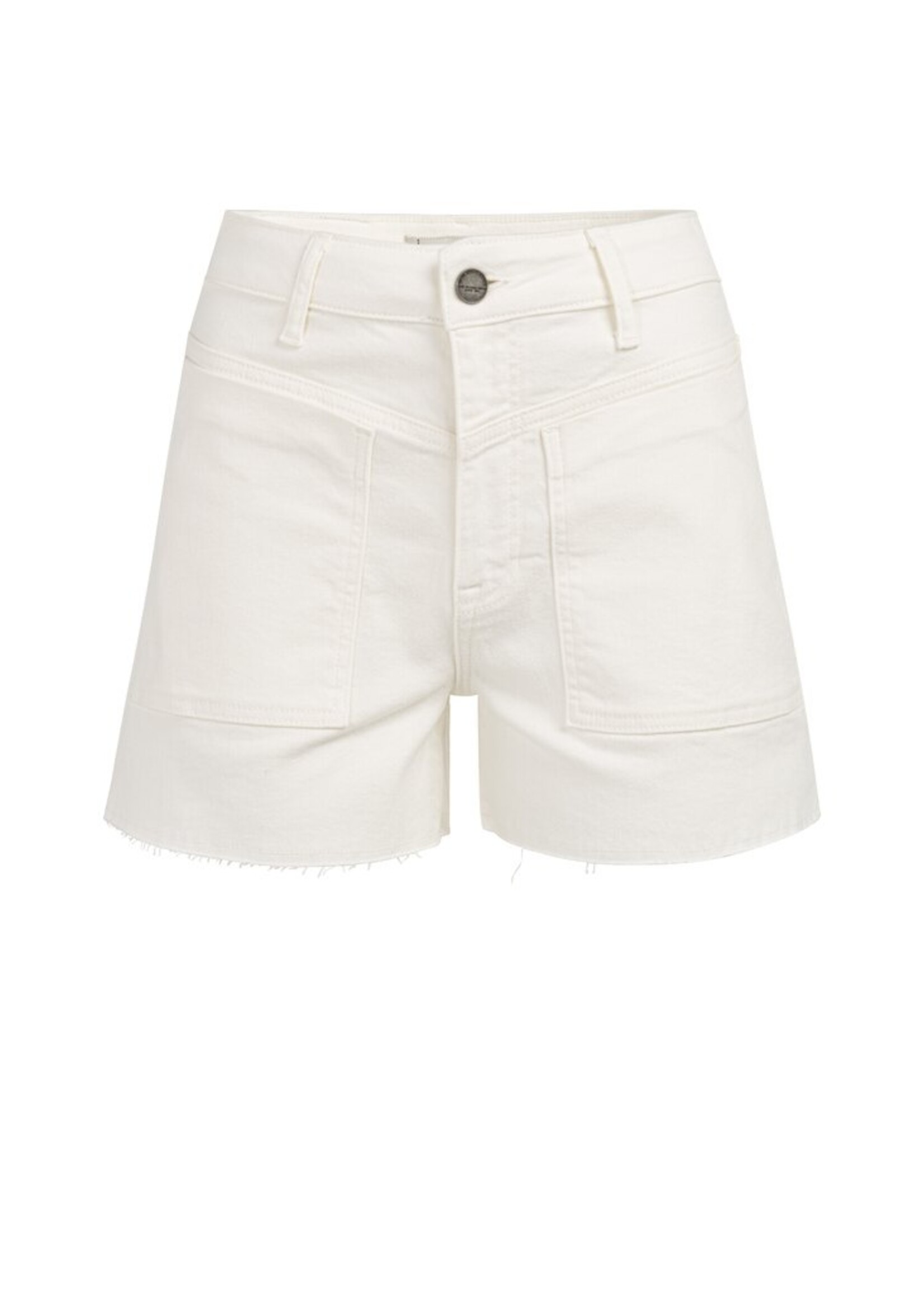 Yaya Yaya, Short met zakdetails en rafelige zoom, White denim, Size: