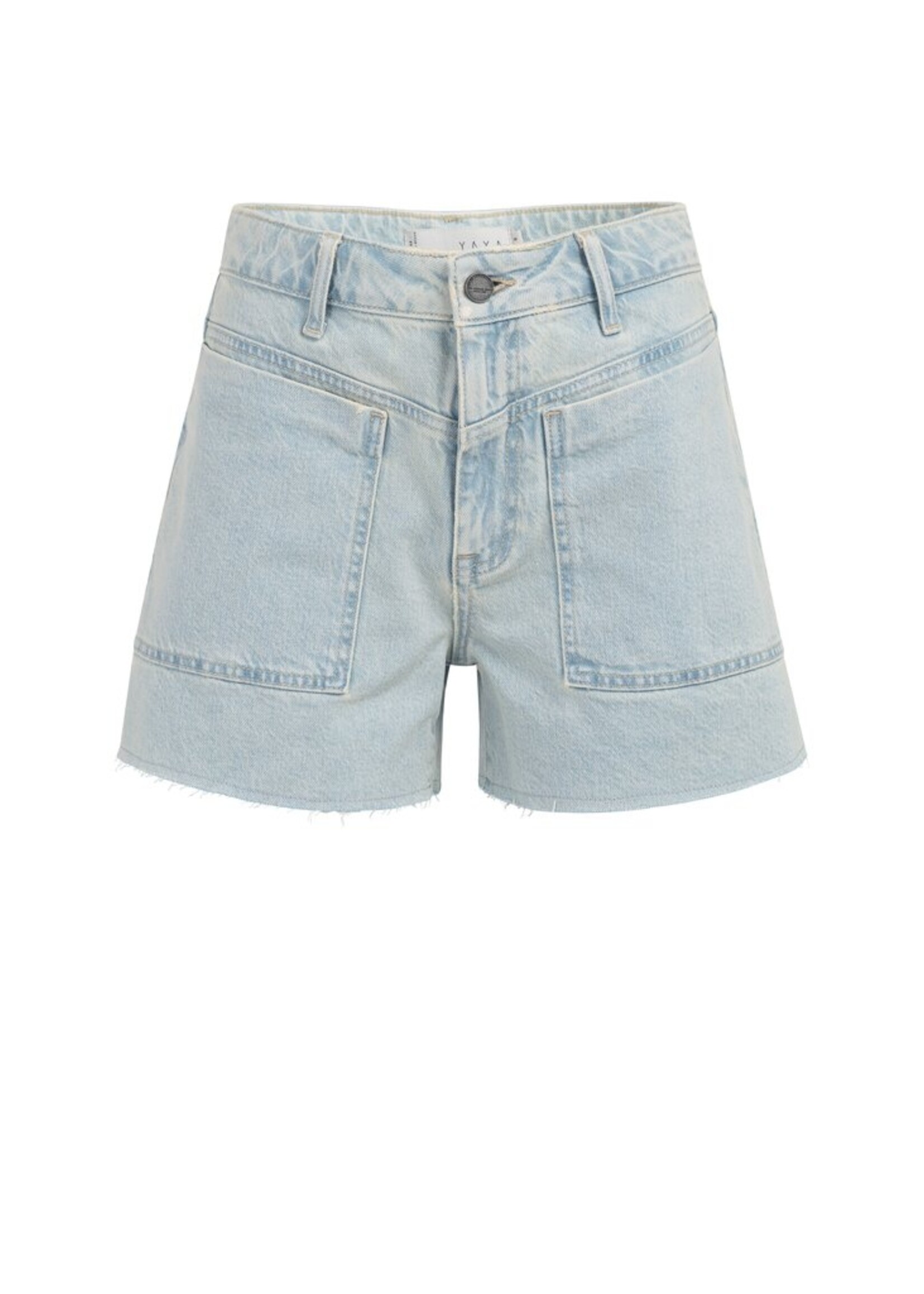Yaya Yaya, Short met zakdetails en rafelige zoom, Light denim, Size: