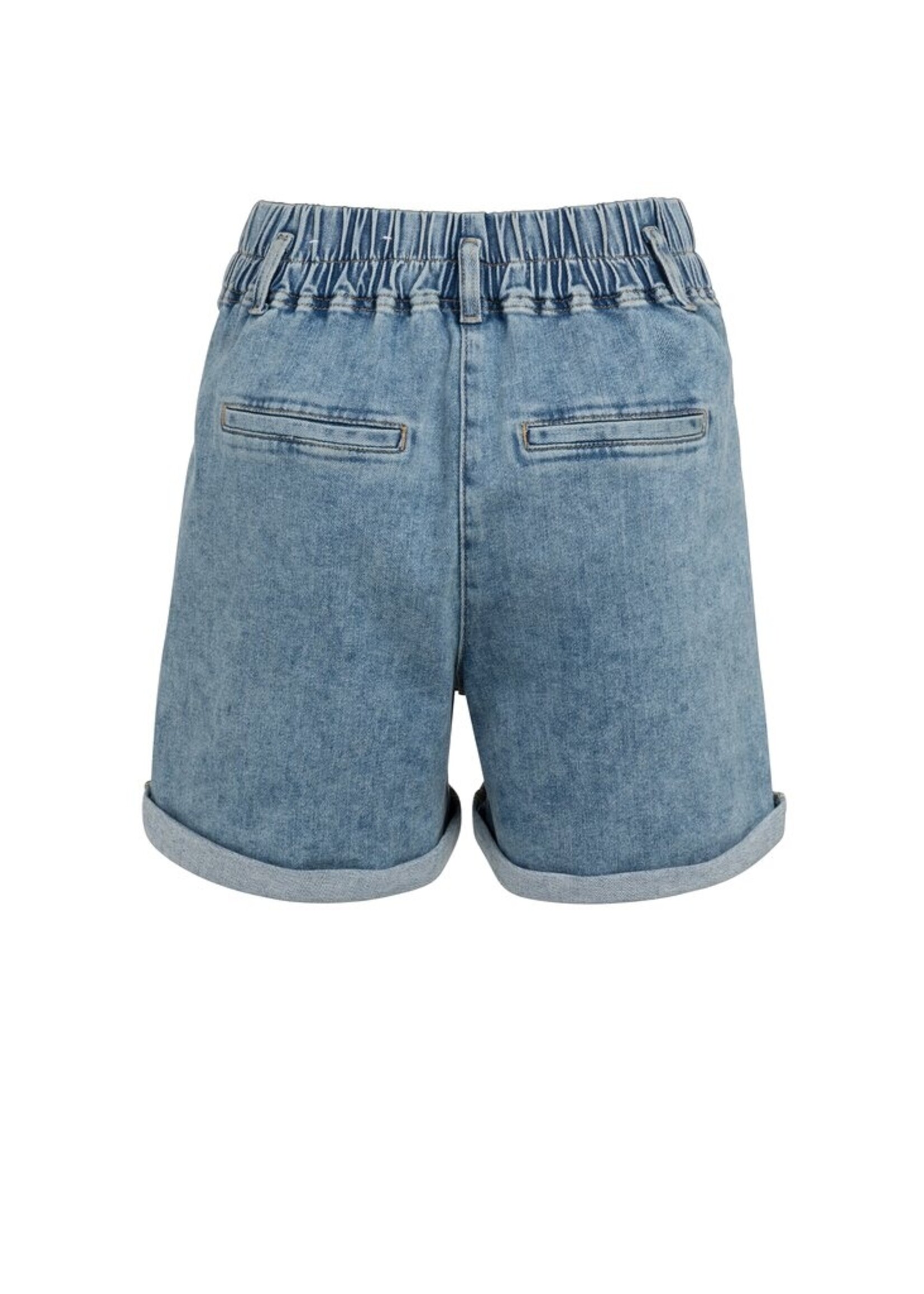 Yaya Yaya, Denim short met koordsluiting en opgestikte zakken, Mid blue denim, size: