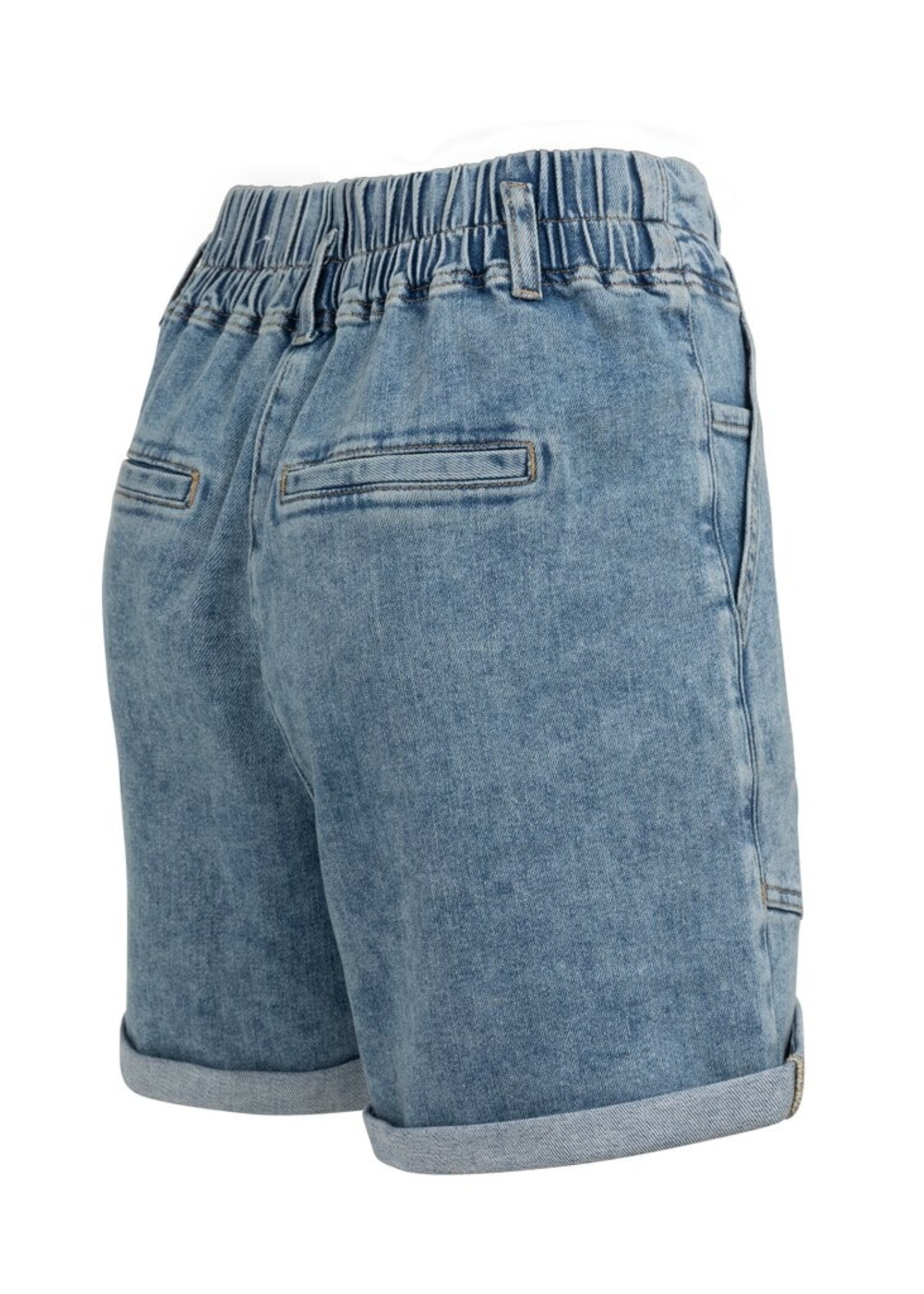 Yaya Yaya, Denim short met koordsluiting en opgestikte zakken, Mid blue denim, size: