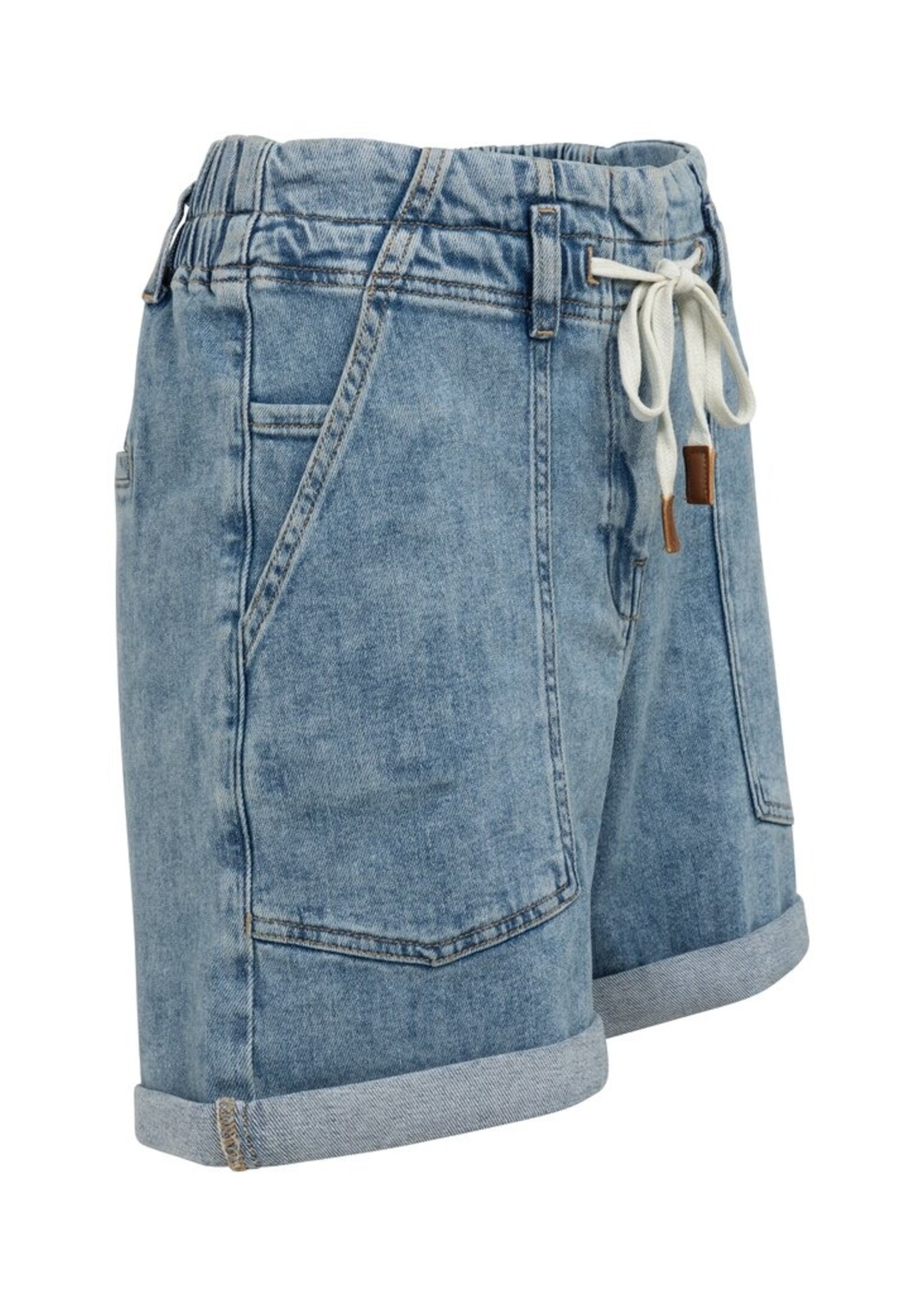 Yaya Yaya, Denim short met koordsluiting en opgestikte zakken, Mid blue denim, size: