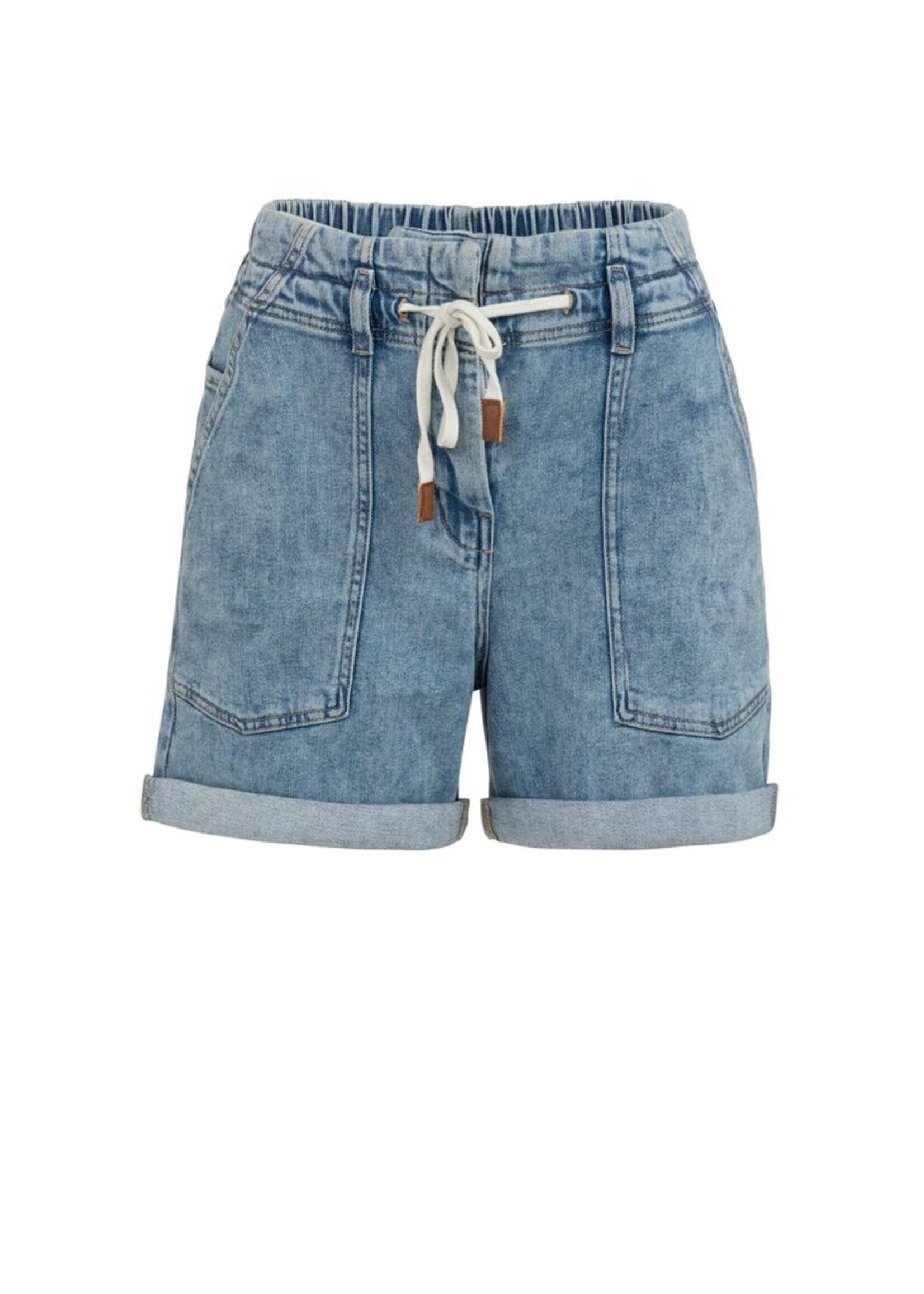 Yaya Yaya, Denim short met koordsluiting en opgestikte zakken, Mid blue denim, size: