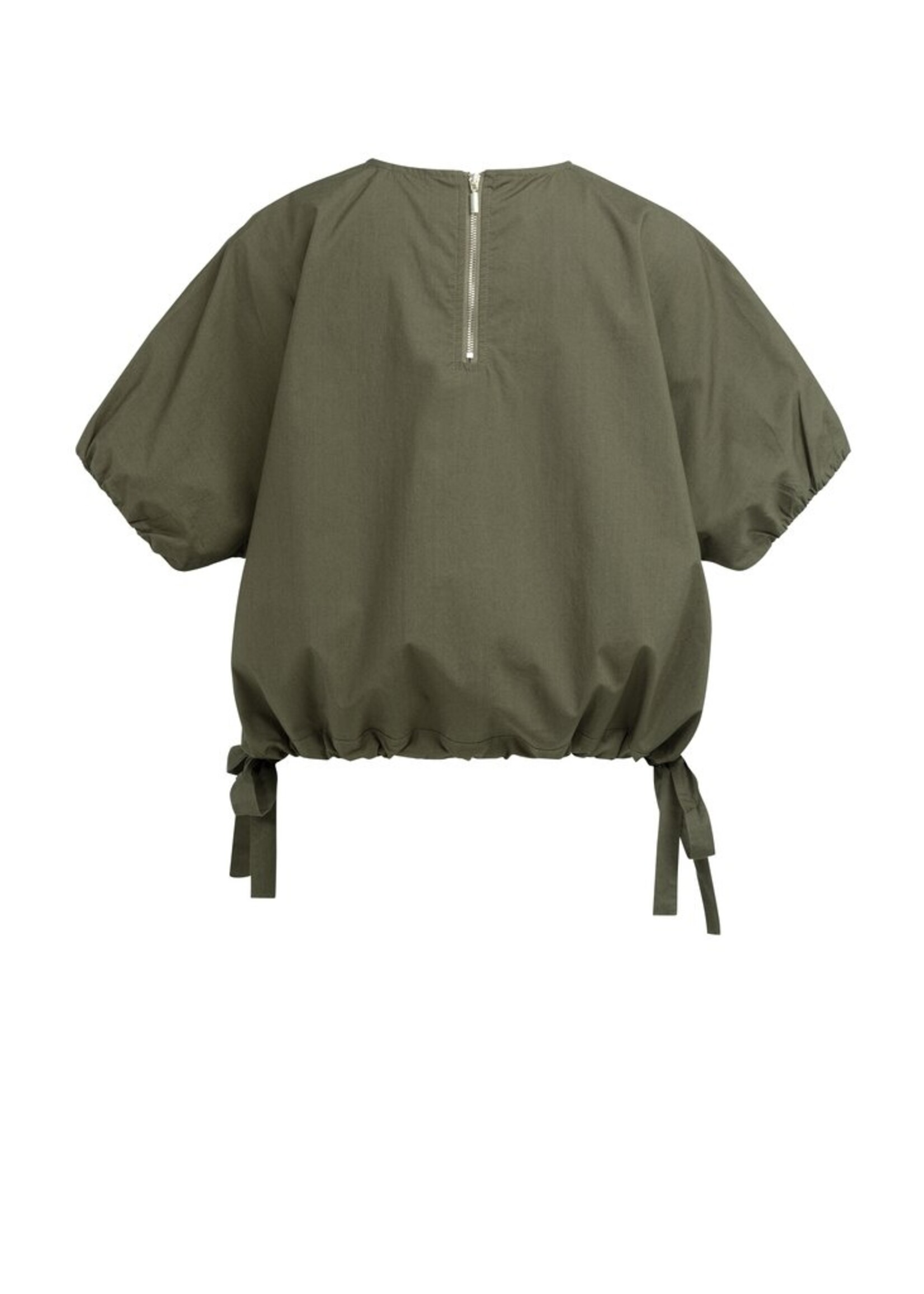 Yaya Yaya, Boxy top met verstelbare taille en pofmouwen, Army green, Size: