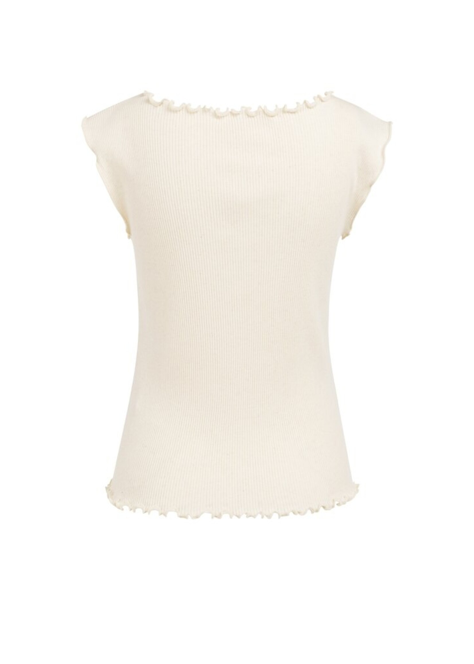 Yaya Yaya, Geribde top met rucheboorden, Creme beige melange, Size: