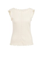 Yaya Yaya, Geribde top met rucheboorden, Creme beige melange, Size: