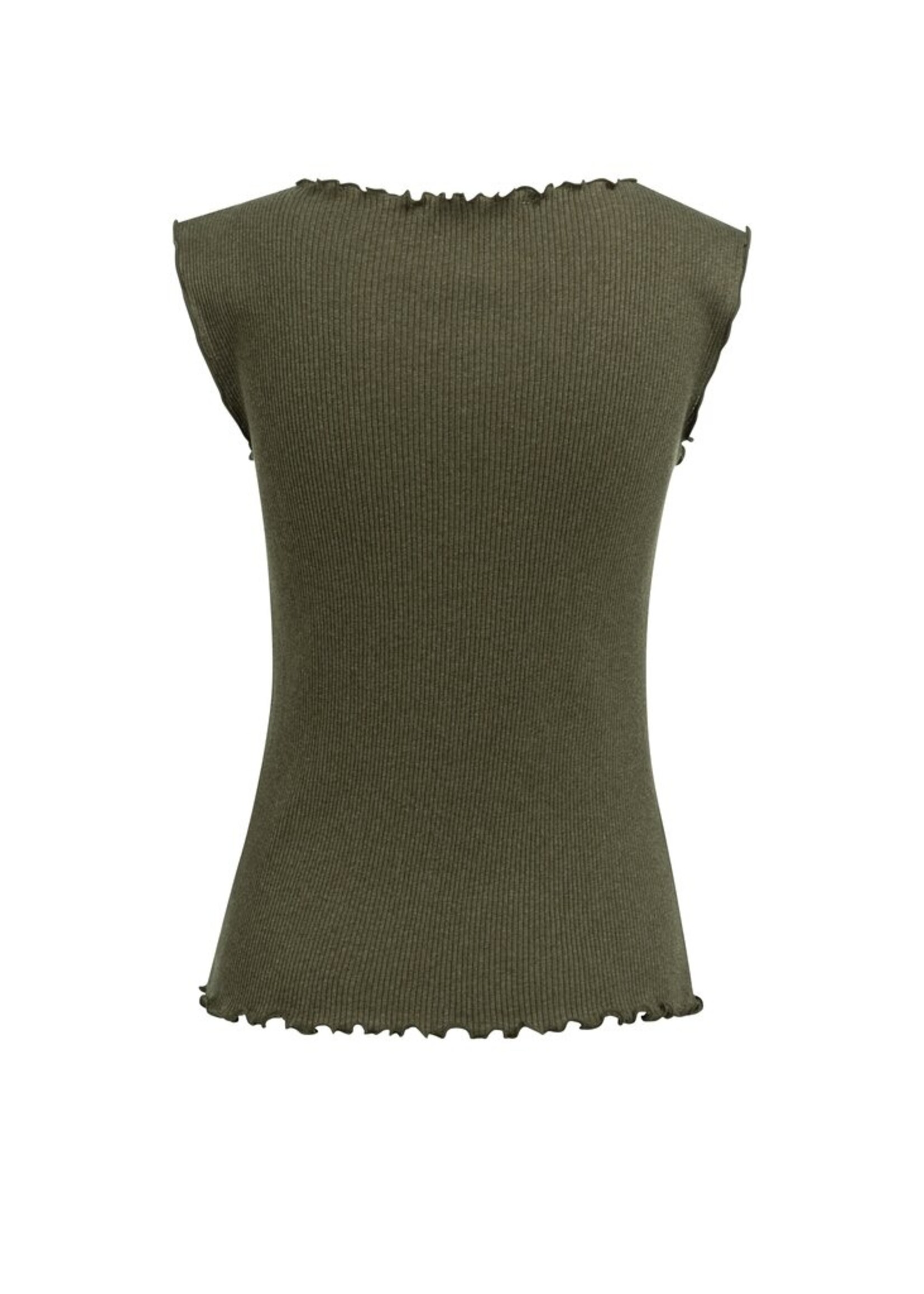 Yaya Yaya, Geribde top met rucheboorden, Army green melange, Size: