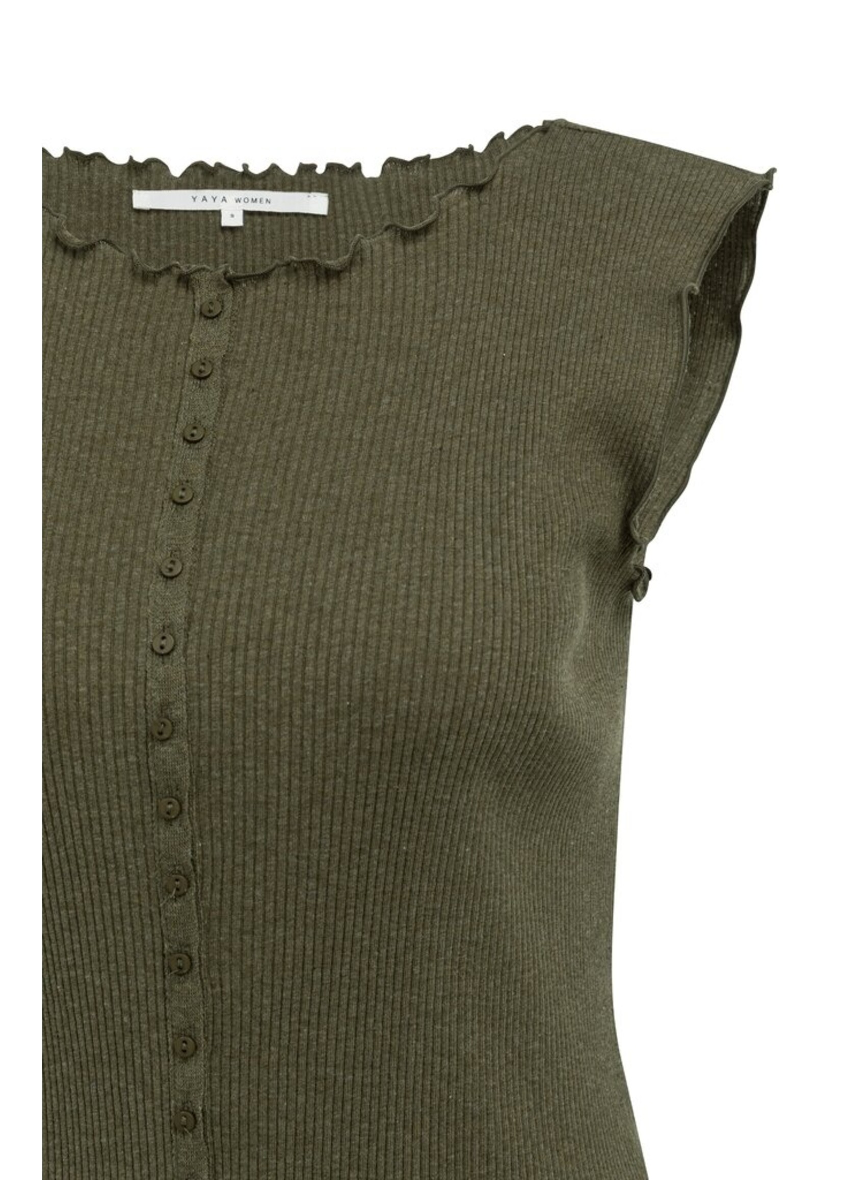 Yaya Yaya, Geribde top met rucheboorden, Army green melange, Size: