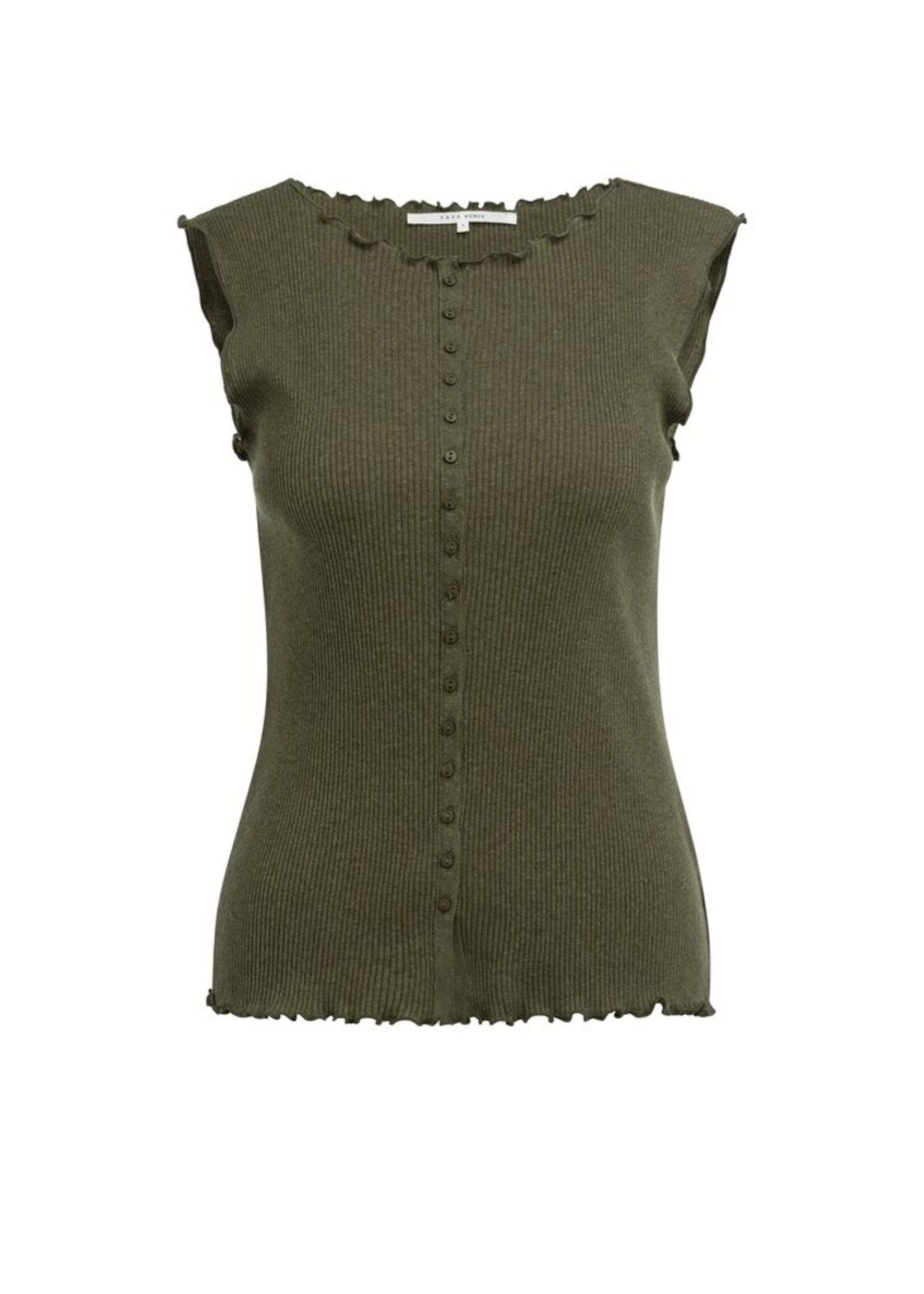 Yaya Yaya, Geribde top met rucheboorden, Army green melange, Size: