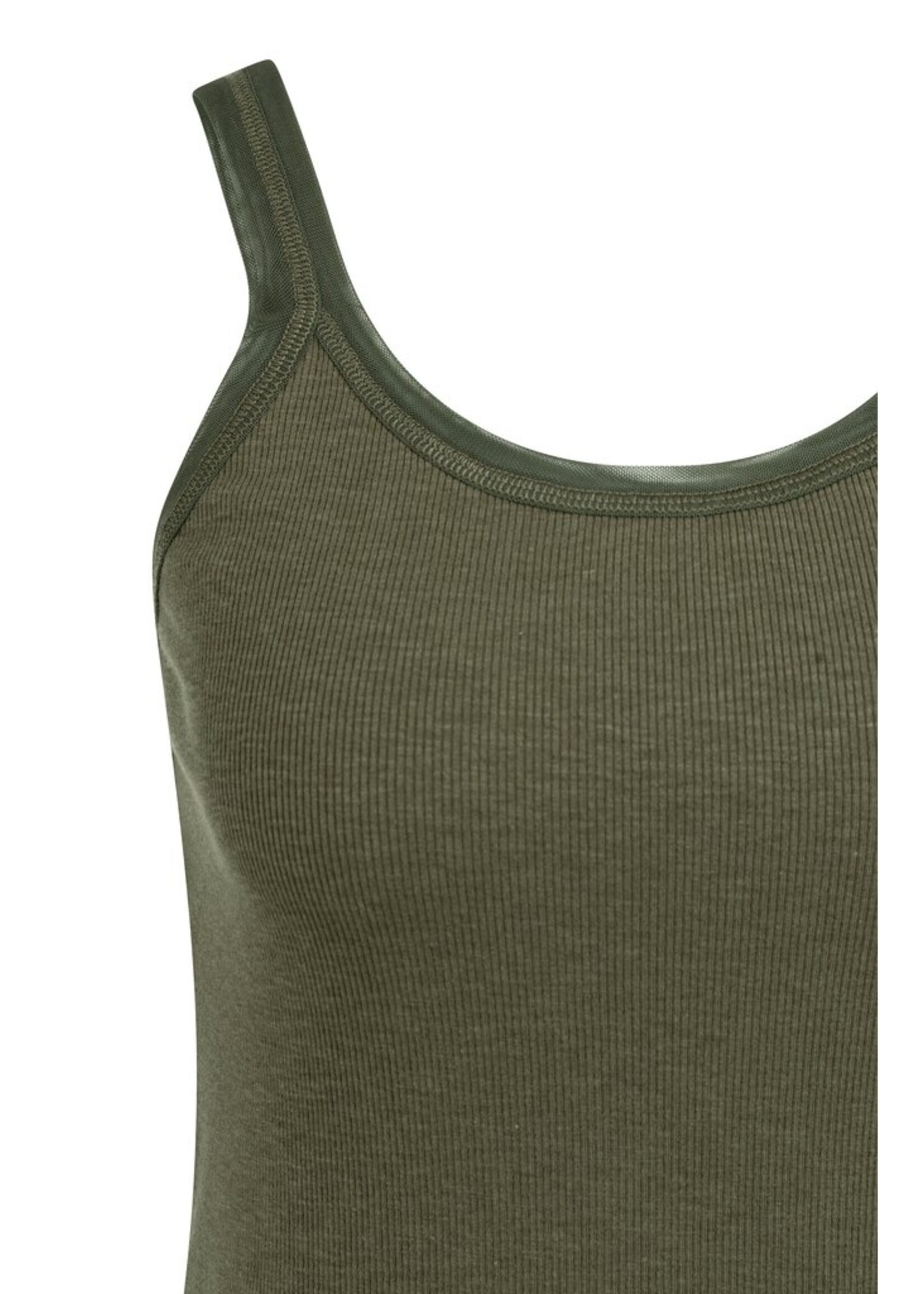 Yaya Yaya, Singlet met mesh afwerking, Army green, Size: