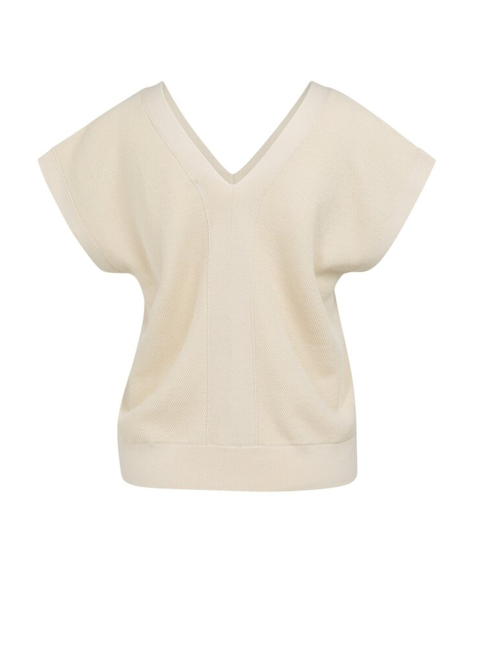 Yaya Yaya, Trui met korte mouwen en dubbele V-hals, Creme beige, Size: