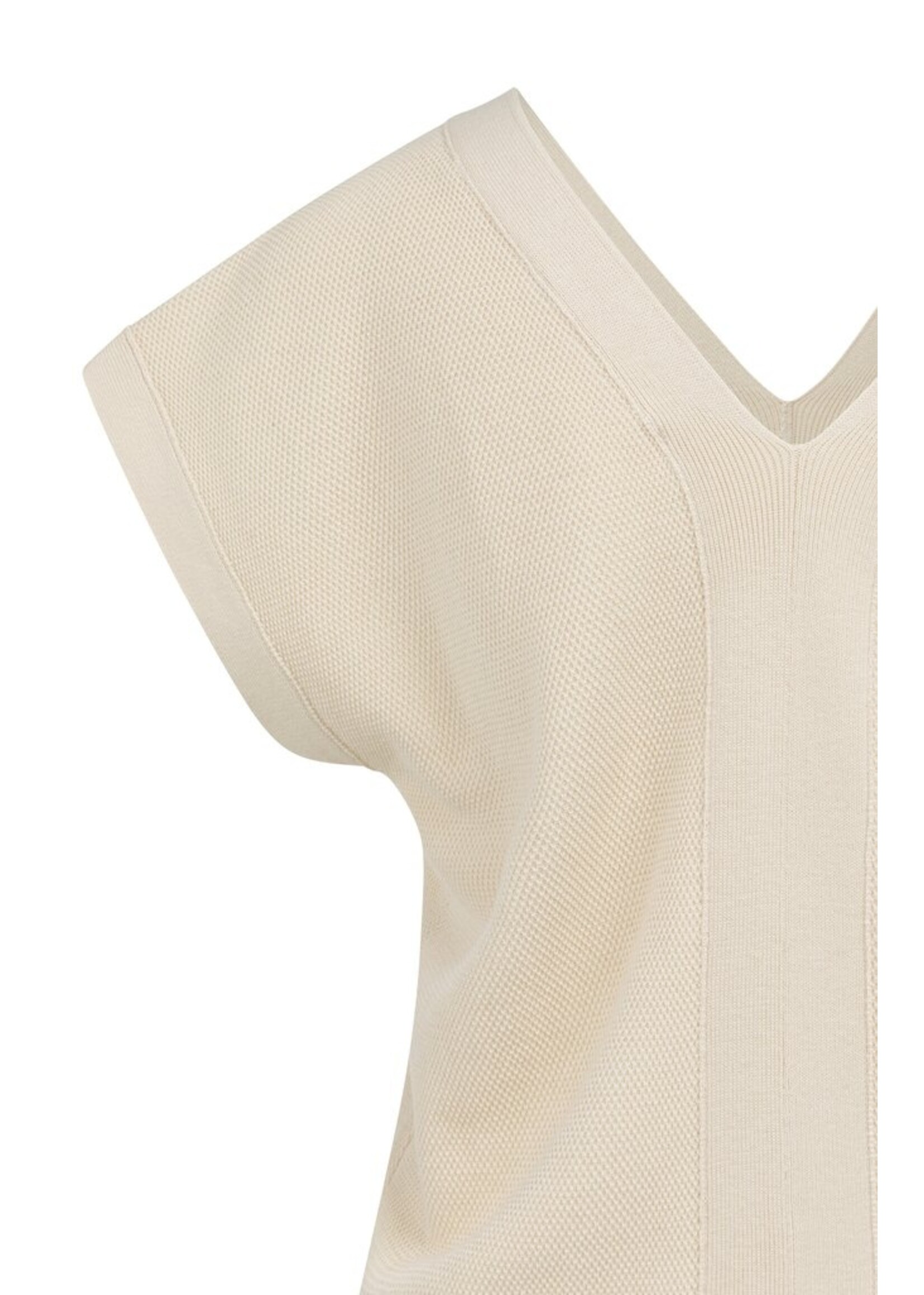 Yaya Yaya, Trui met korte mouwen en dubbele V-hals, Creme beige, Size: