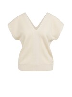 Yaya Yaya, Trui met korte mouwen en dubbele V-hals, Creme beige, Size: