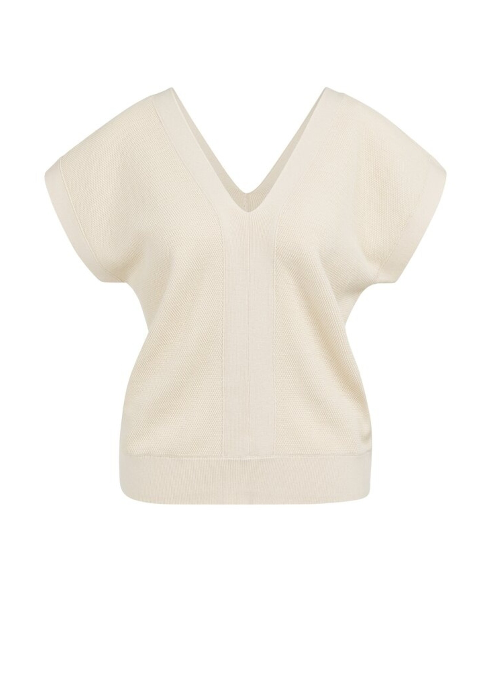 Yaya Yaya, Trui met korte mouwen en dubbele V-hals, Creme beige, Size: