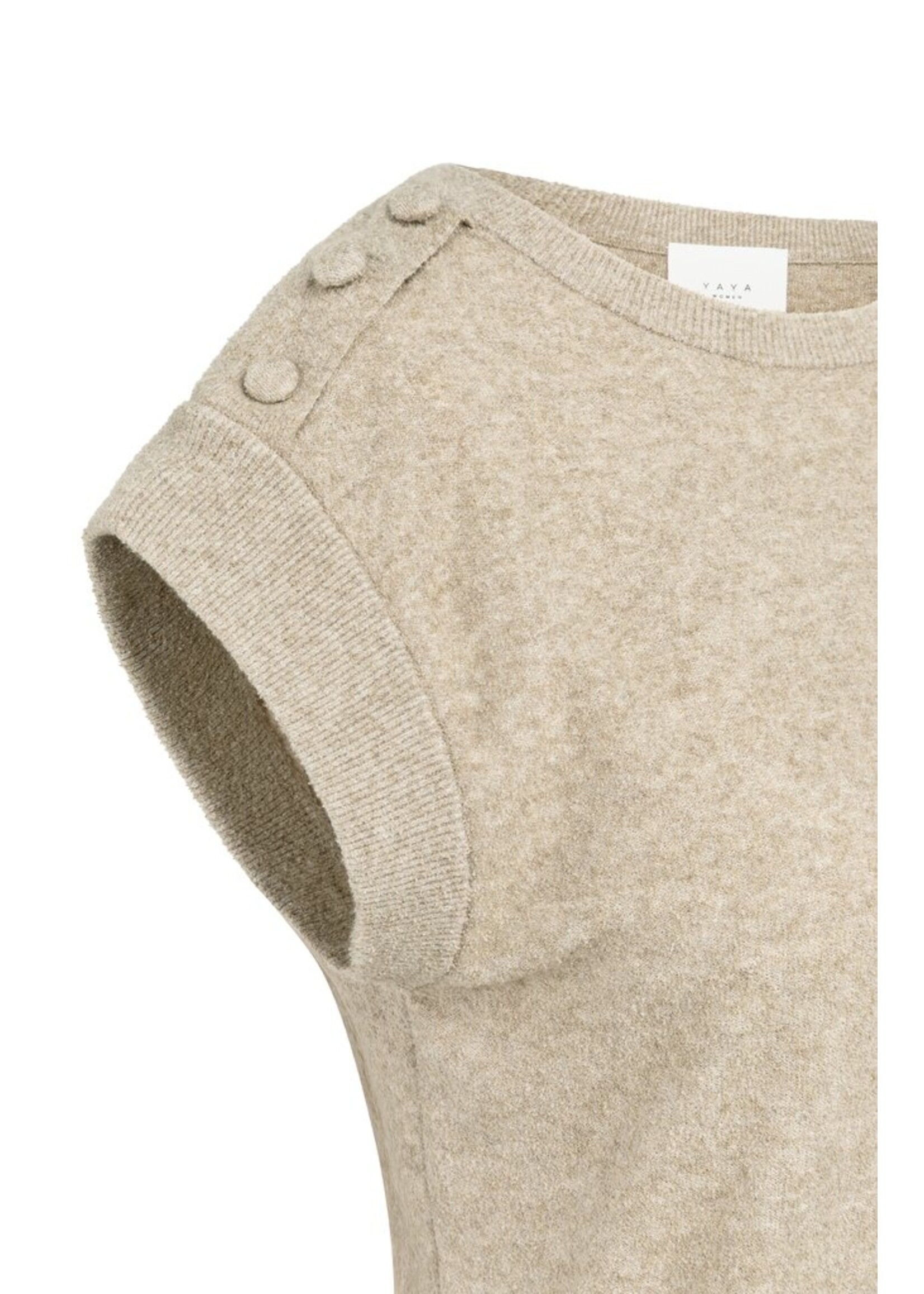 Yaya Yaya, Mouwloze trui met knoopdetails op de schouders, corckery brown, size: